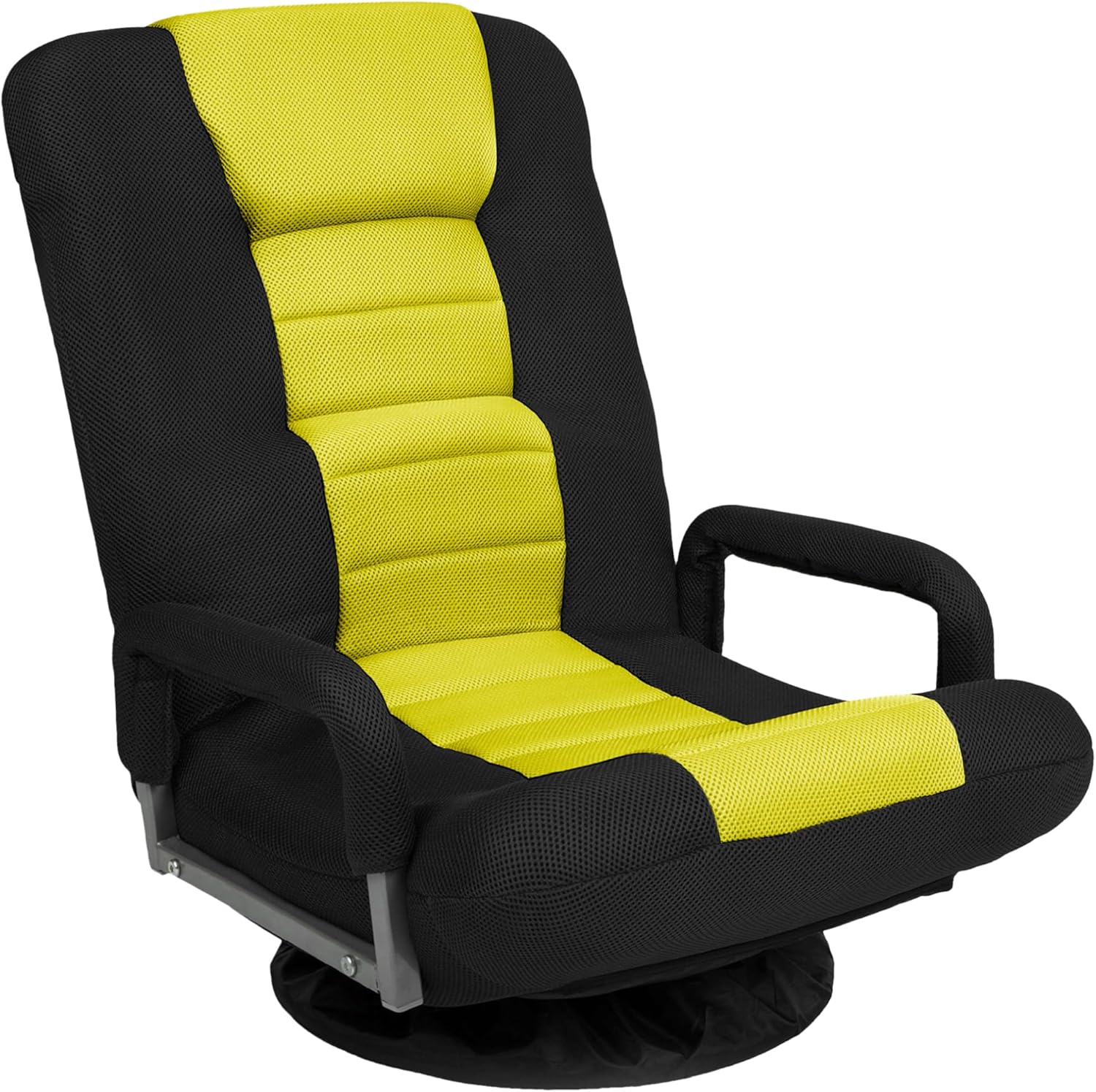 Best Choice Products Swivel Gaming Chair 360 Degree Multipurpose Floor Chair Rocker for TV, Reading, Playing Video Games w/Lumbar Support, Armrest Handles, Adjustable Foldable Backrest - Black/Yellow 22.5in (L) x 22in (W) x 30in (H) Black/Yellow