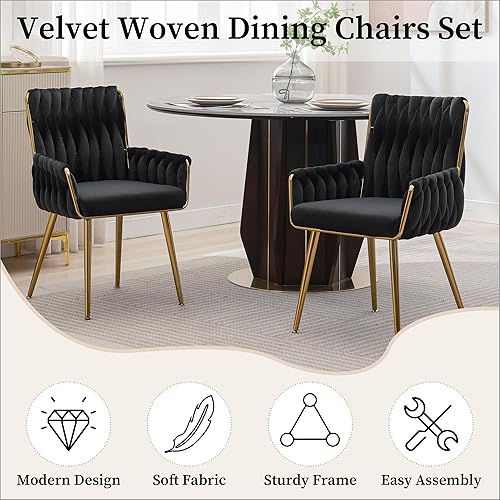 Miniatura 8 de Westice Silla de escritorio de oficina en casa, sillas de escritorio tapizadas a mano con patas de metal dorado y reposabrazos, sillas decorativas