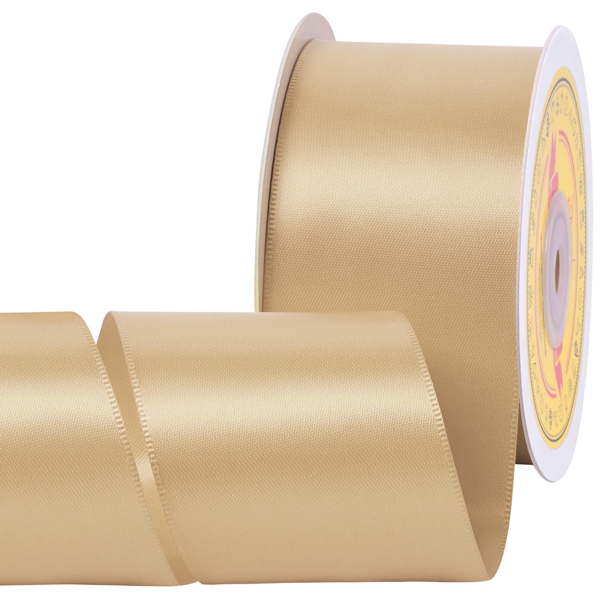 Double Face Gold Satin Ribbon 2 inch X 25 Yards Polyester Gold Ribbon for Gift Wrapping Very Suitable for Weddings Party Hair Bow Invitation Decorations and More