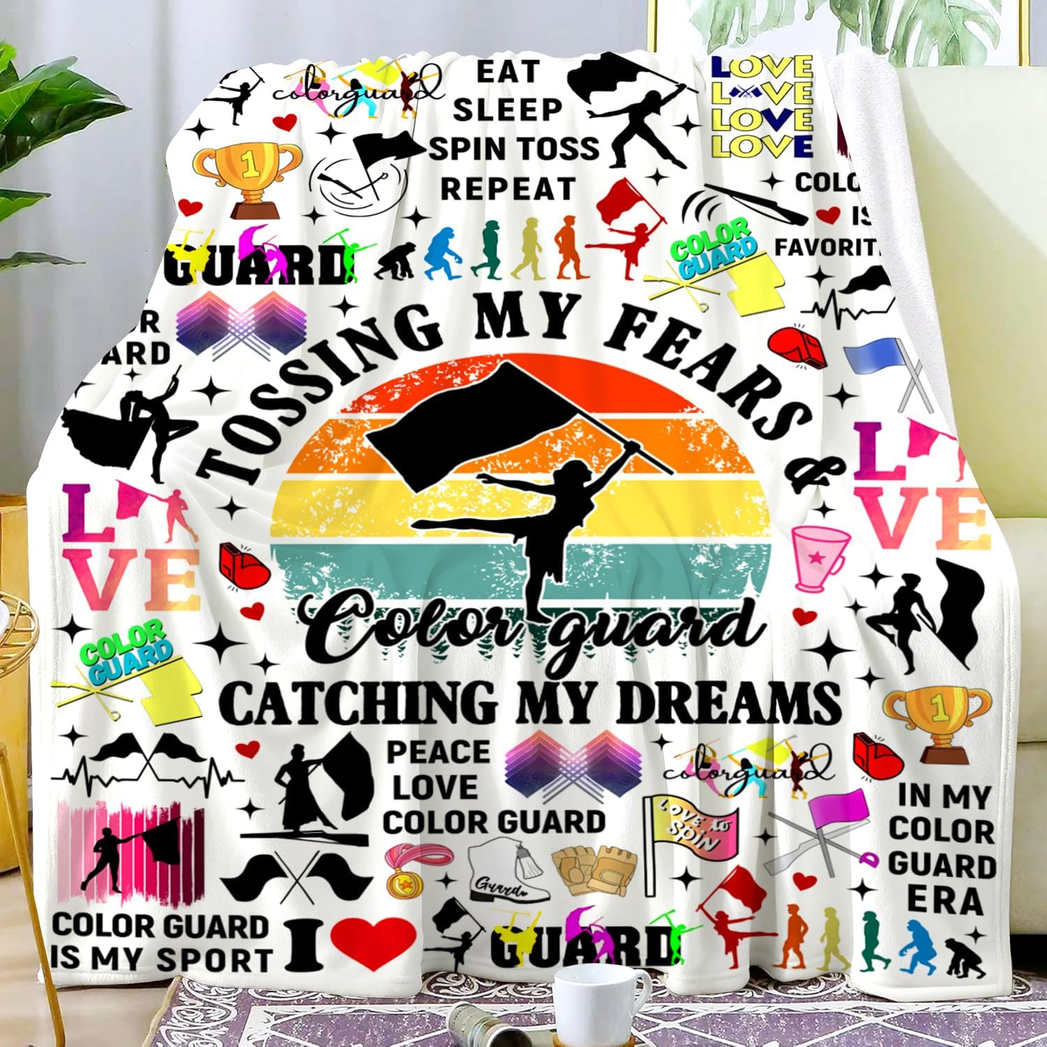 Color Guard Gifts for Girls Women Colorguard Flag Blanket Throw Stuff Cozy Fleece Flannel Plush Bedding Color Guard Lovers Gifts for Girls Women Teens Adults Room Decor 60"X50"
