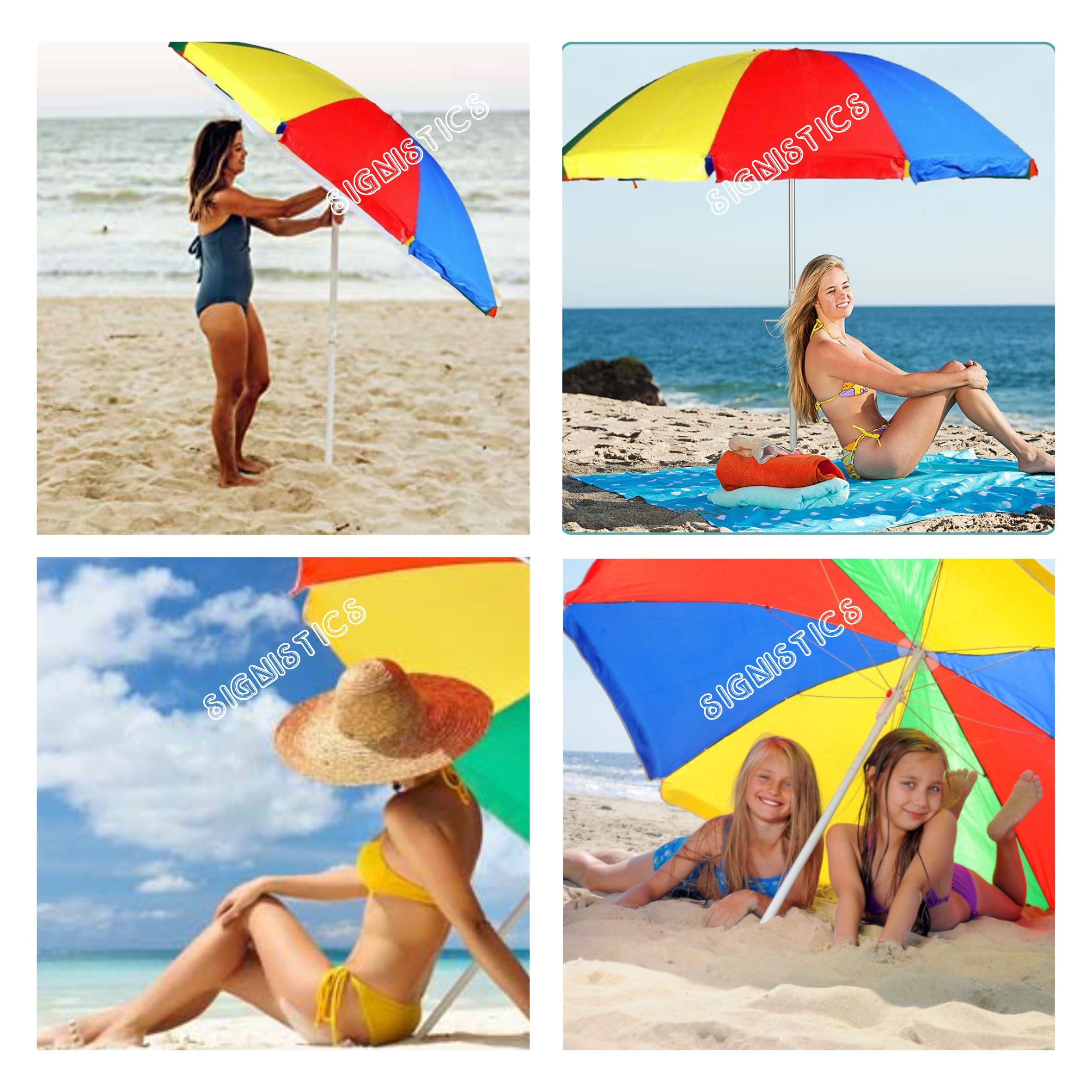 SIGNISTICS 7ft Rainbow Multicolour Folding Outdoor Umbrella with Extension Rod, for Garden, Patio, Beach & Café (Canopy with Pole, No Stand)