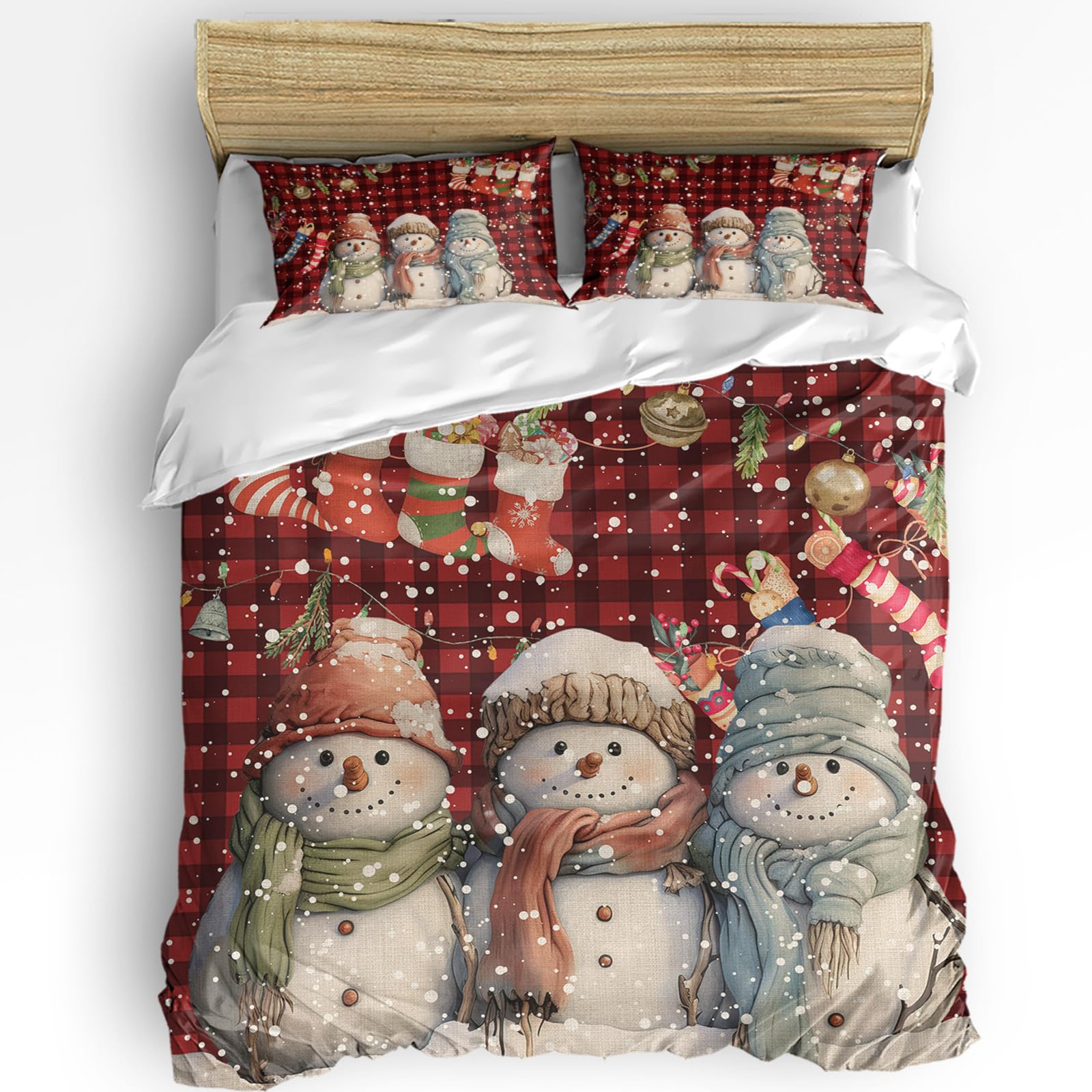 Christmas Bed Duvet Cover Queen Size Washed Patterned Textured Duvet Cover Sets with Zipper Tiers Microfiber Soft Comforter