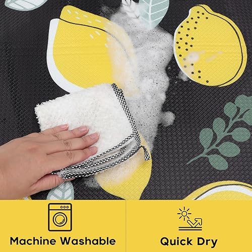 Miniatura 6 de Juego de 2 tapetes de cocina de color amarillo brillante limón para suelo, juego de 2 alfombras de cocina, antideslizantes, lavables, 17 x 47