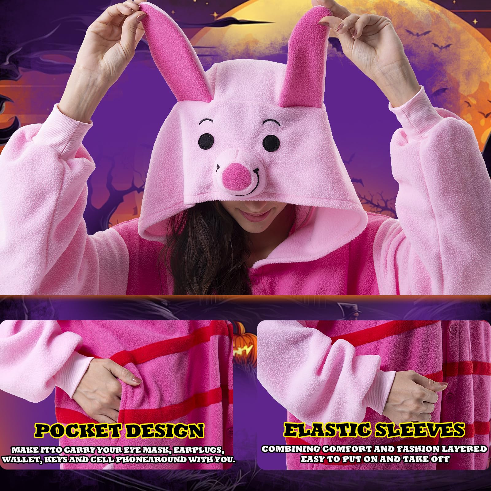 Beauty Shine Unisex Adult Onesie One Piece Pajamas Cosplay Cartoon Costume Halloween Christmas Sleepwear Jumpsuit Homewear: Large Piglet
