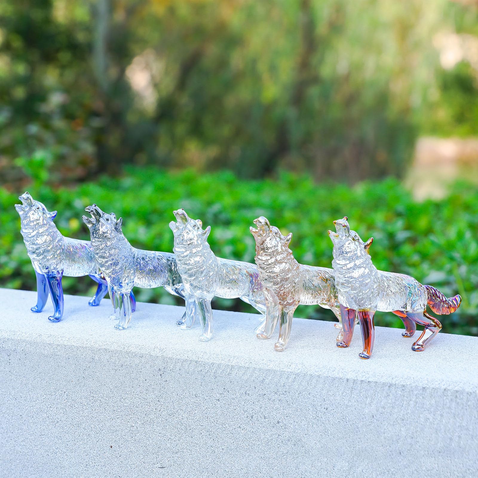Figura de lobo de cristal de cristales, estatua de lobo aullido, escultura de animales de vidrio, pisapapeles coleccionable, decoración del hogar