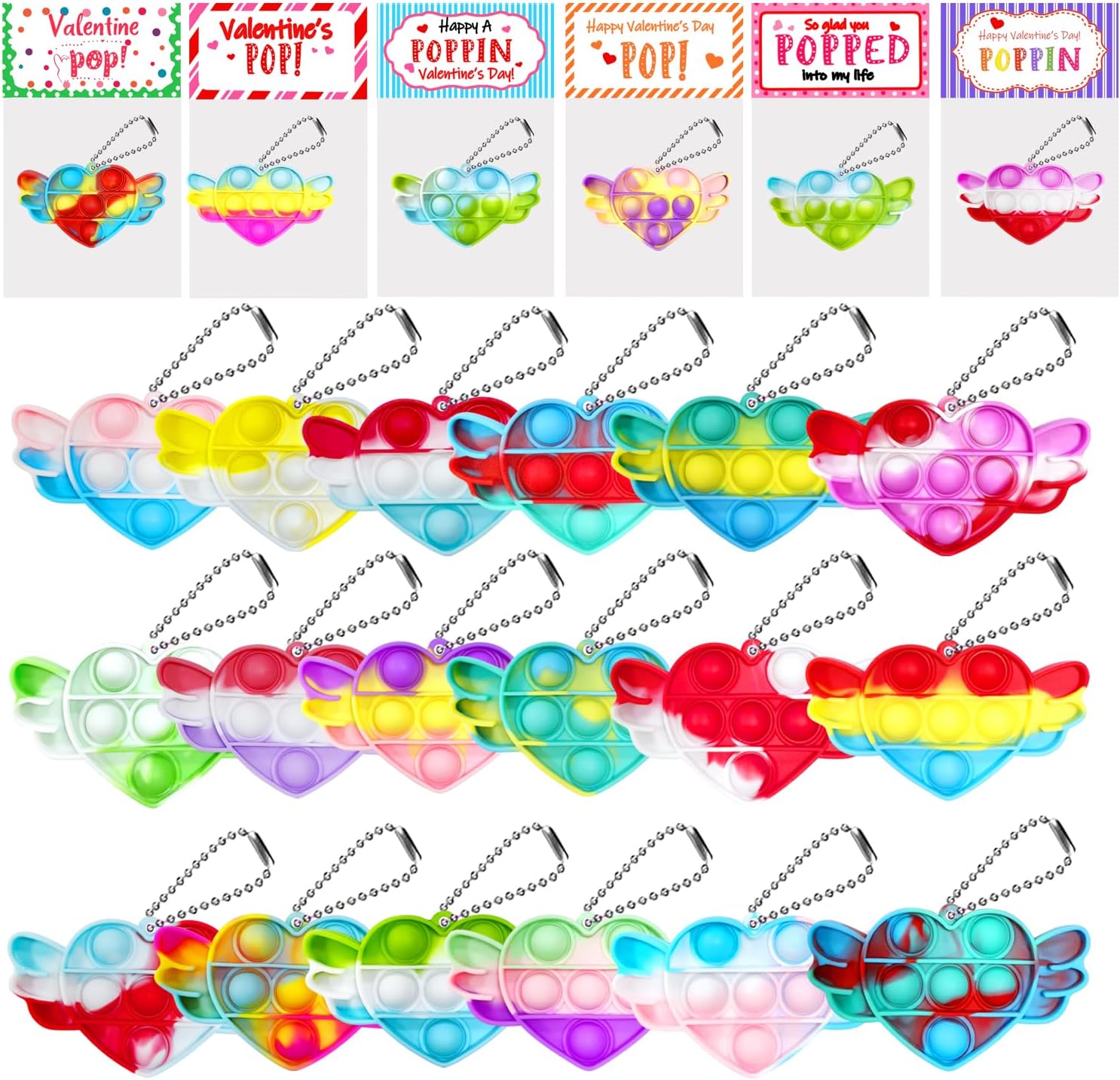Valentine Gifts for Kids & Classroom Party Favors - 24 Pack Heart Pop Fidget Toys