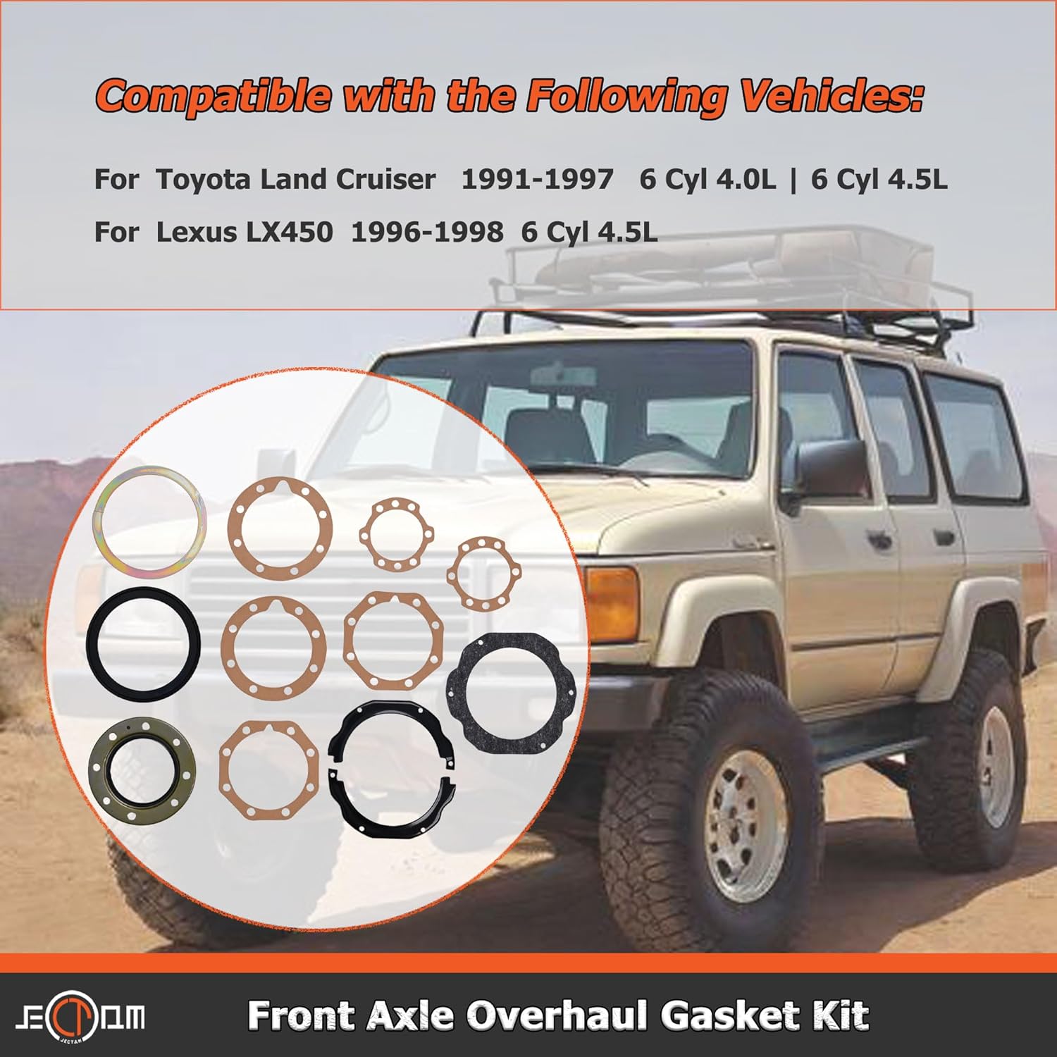 Front Axle Overhaul Gasket Kit 04434-60051 Compatible with Toyota Land Cruiser 1991-1997 for FZJ80 FZJ80 HDJ81 HZJ80 for LX450 FZJ80 1996-1998 1FZFE 04434-60050