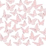 3D Gold Butterfly Wall Decor 3 Sizes 4 Styles Butterfly Party Decorations Cake Decorations Removable Stickers Wall Decor Room Mural Metallic Kids (Pink, 96Pcs)