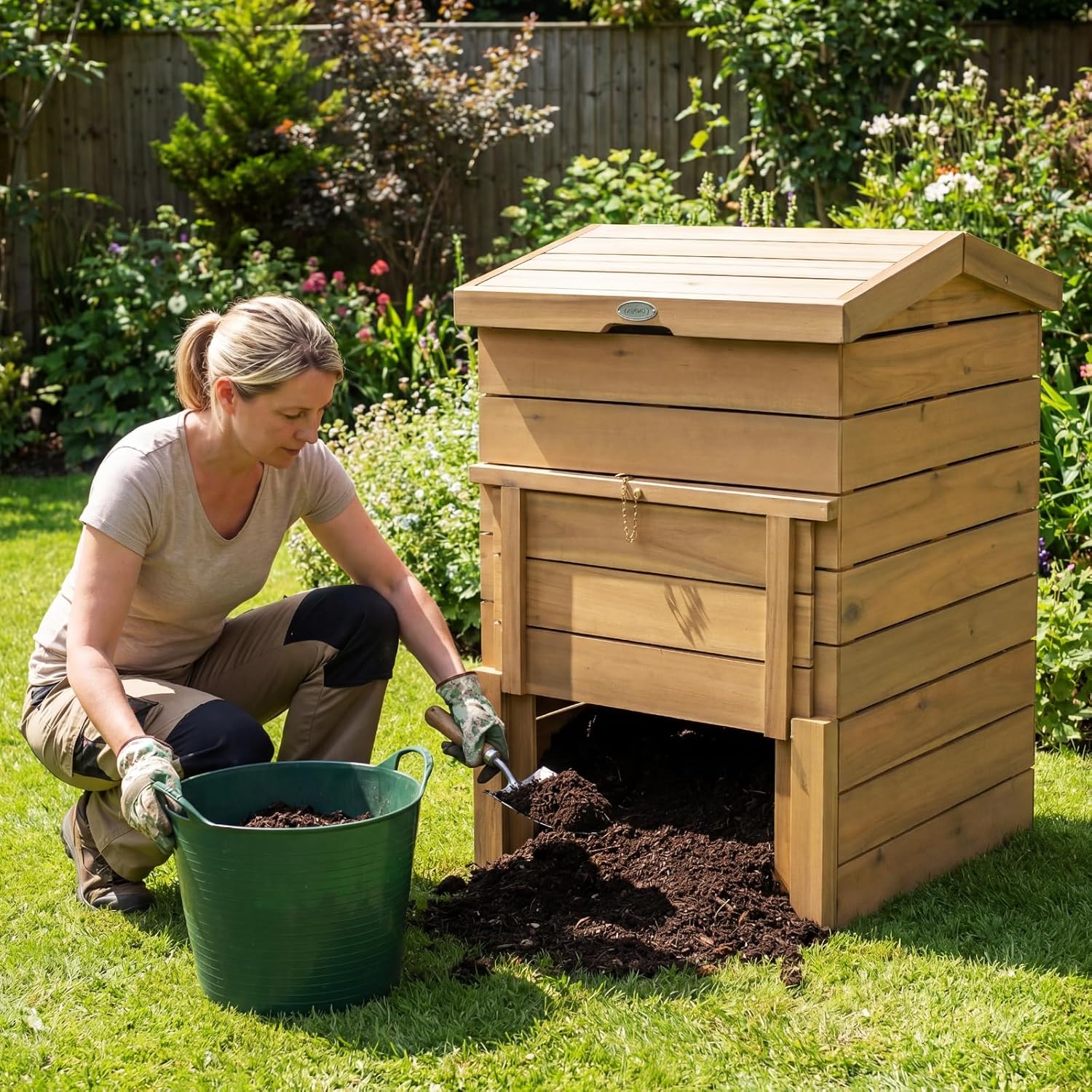 Goplus Solid Wood Compost Bin, 48 Gallon Outdoor Composter w/Lockable Sliding Door, Flip-top Opening, Gas Rods, Heavy-Duty Large Capacity Composter for Backyard, Garden, Farm