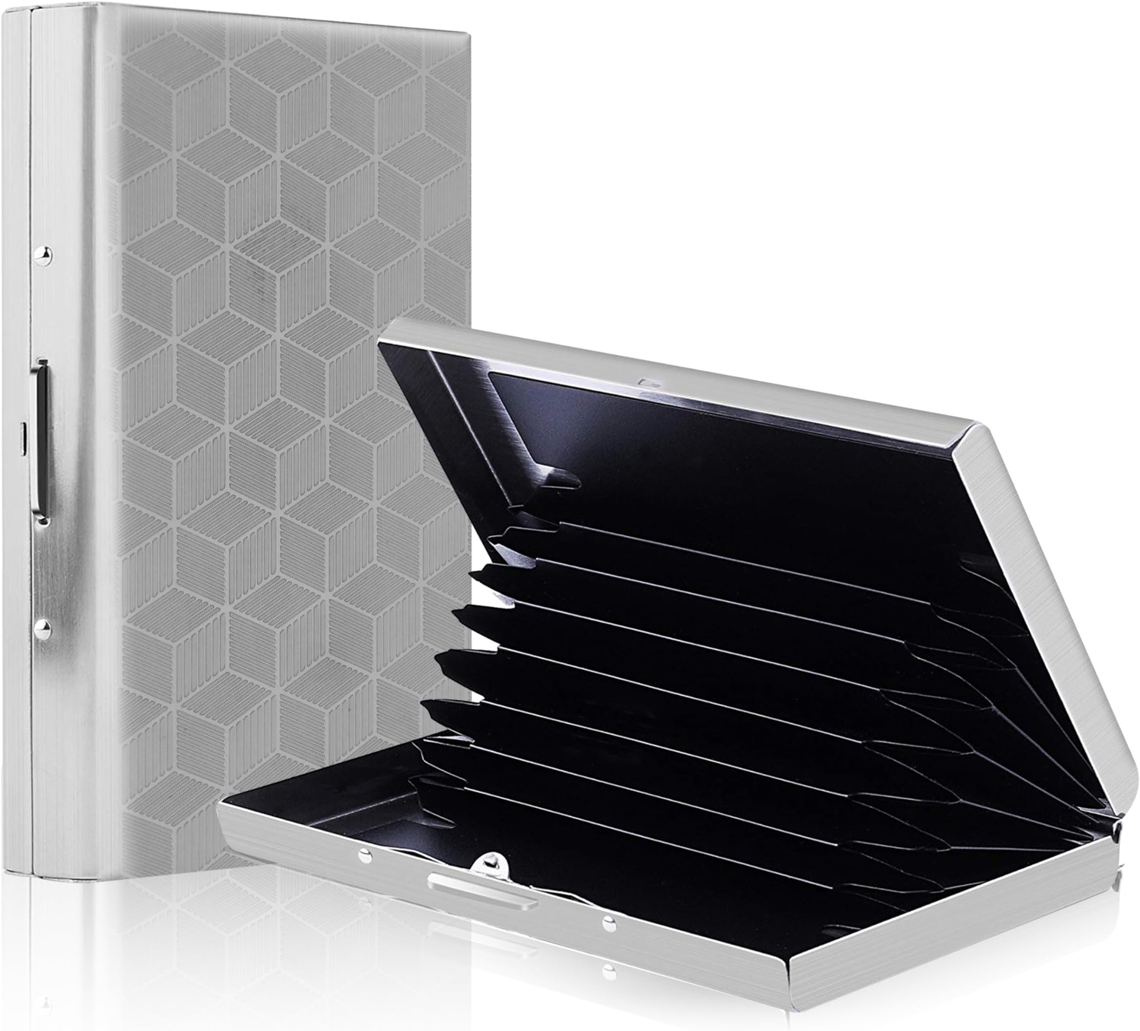 8 Slots Block Pattern RFID Protected Metal Credit/Debit/ATM Card Holder Case Wallet for Men & Women (Silver-9.5 x 6.5 x 1.5 cm)