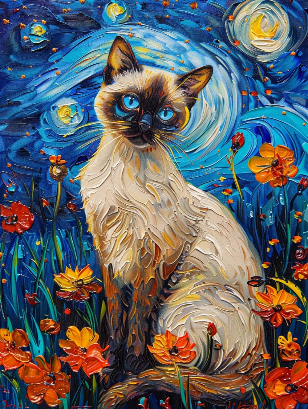 RKFLGEW Kits De Bordado De Cuentas Para Adultos Gato Siamés Y Cielo Estrellado Kit De Bordado De Cuentas Kits De Bordado De Animales Juego De Punto De Cruz Fácil Para Adultos Principiantes 40x50cm