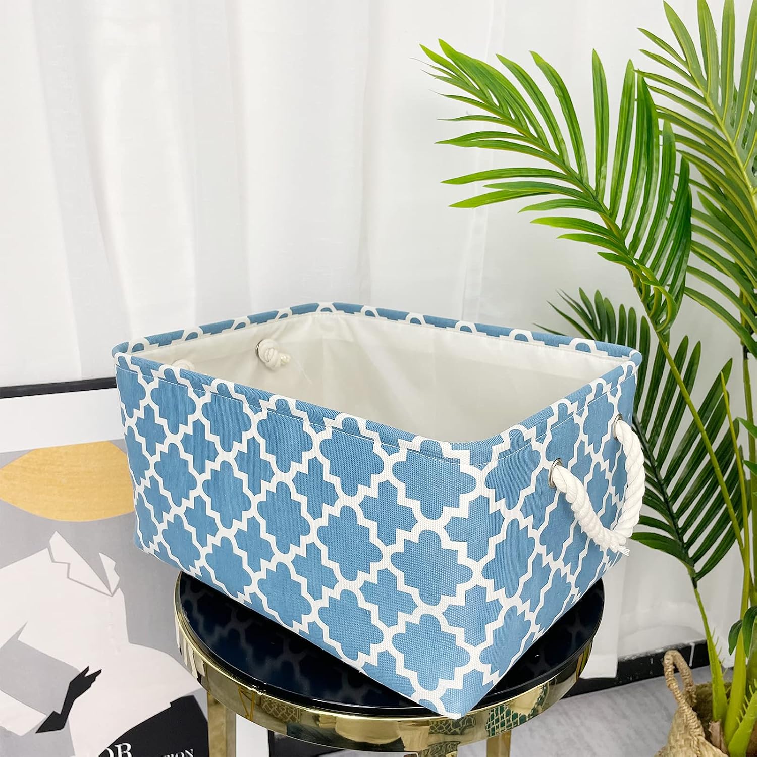 Storage Shelf Baskets Bins Organizer - Protecu Fabric Basket with Handles | Collapsible Storage Bin Box Cube Storage Baskets for Organizing Shelves Gifts Empty Toys (C-Blue, L 16.1x12.2x7.9inch)
