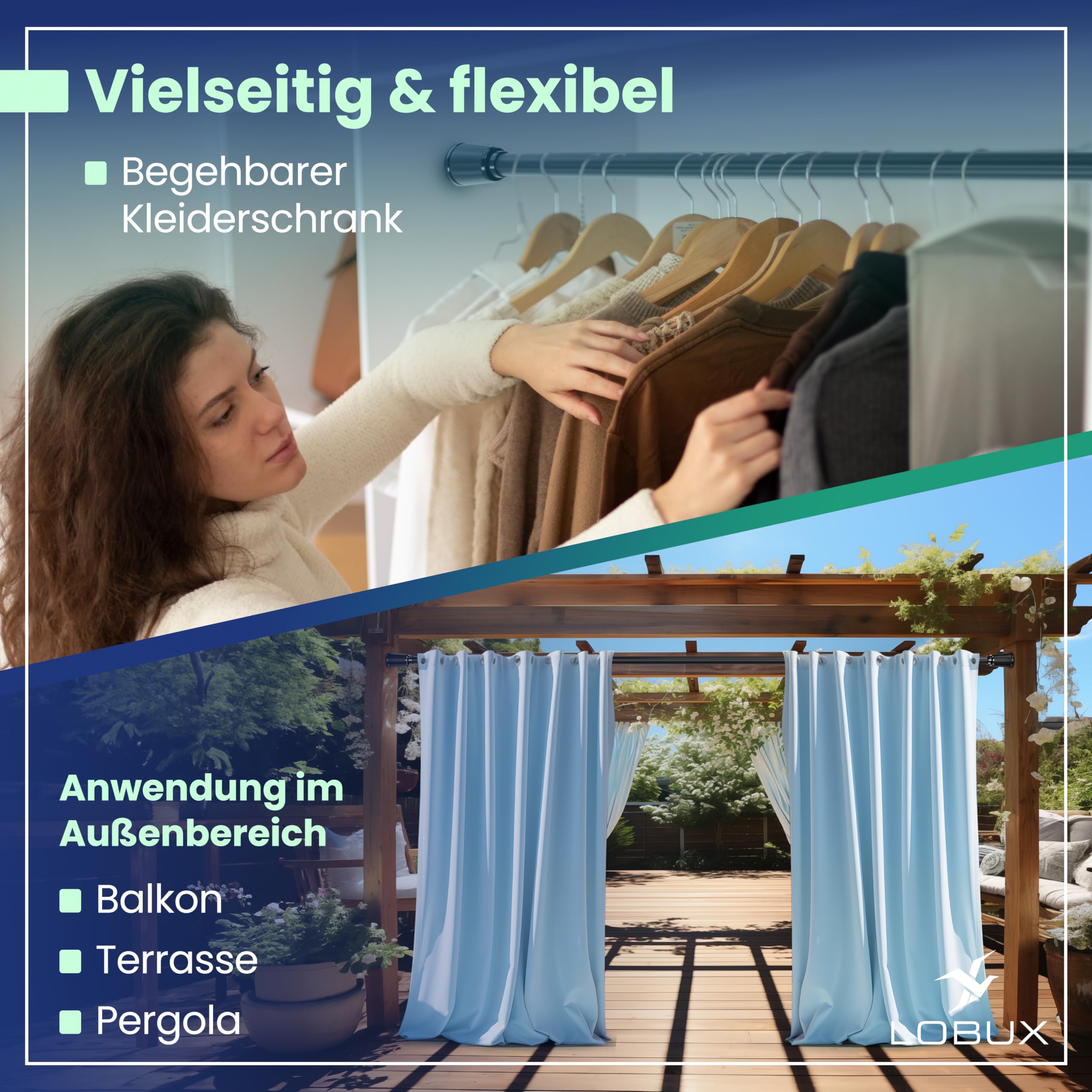 LOBUX® - Bastone per tende senza fori [nero, 260 – 350 cm) – Asta telescopica allungabile – Asta doccia senza fori – Asta per tenda da doccia, asta appendiabiti, asta di serraggio per gatti