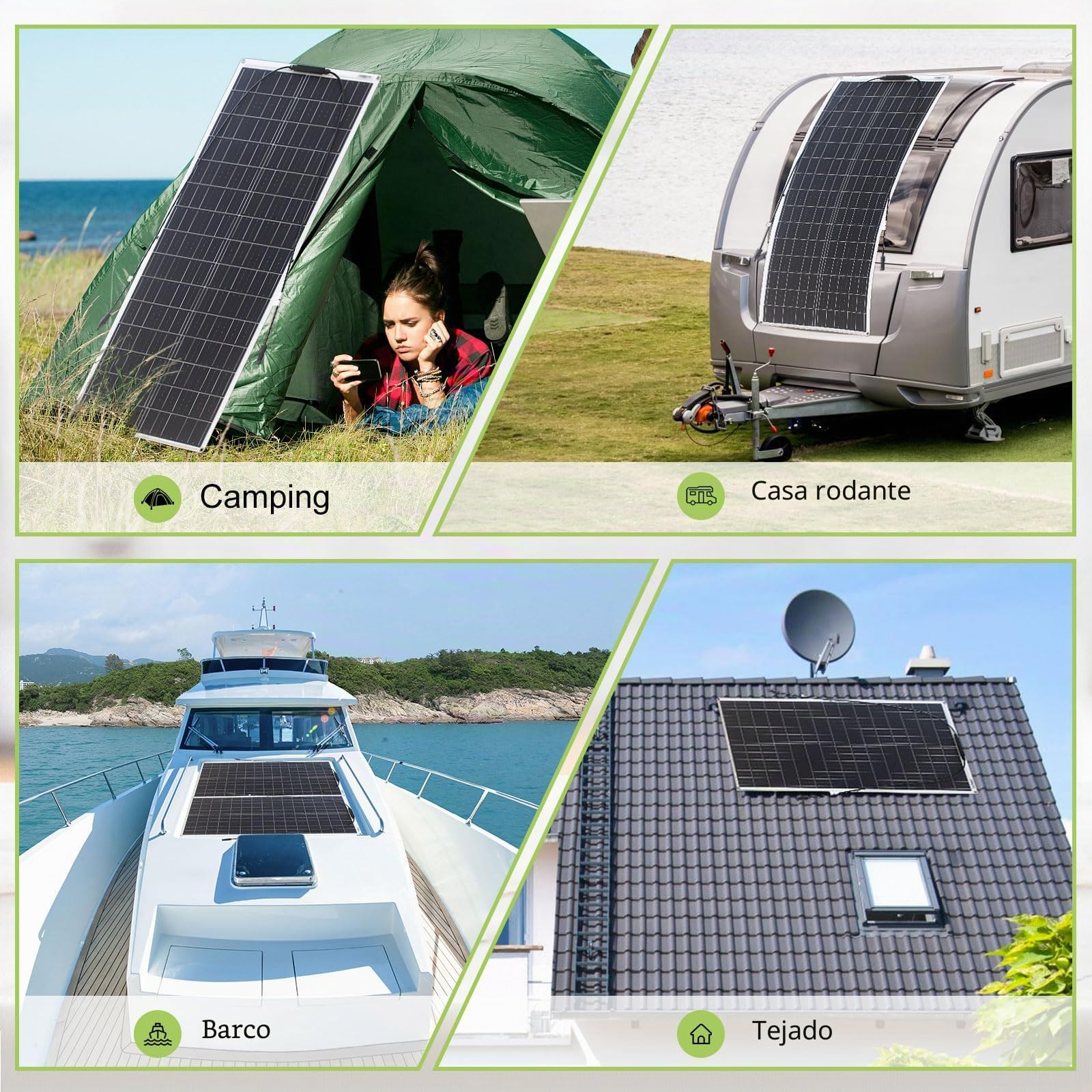 Panel solar 100 W 12 V flexible monocristalino panel solar ultra ligero ultra delgado impermeable cargador solar para autocaravana, techo, caravana, barco y superficies irregulares (100 W)