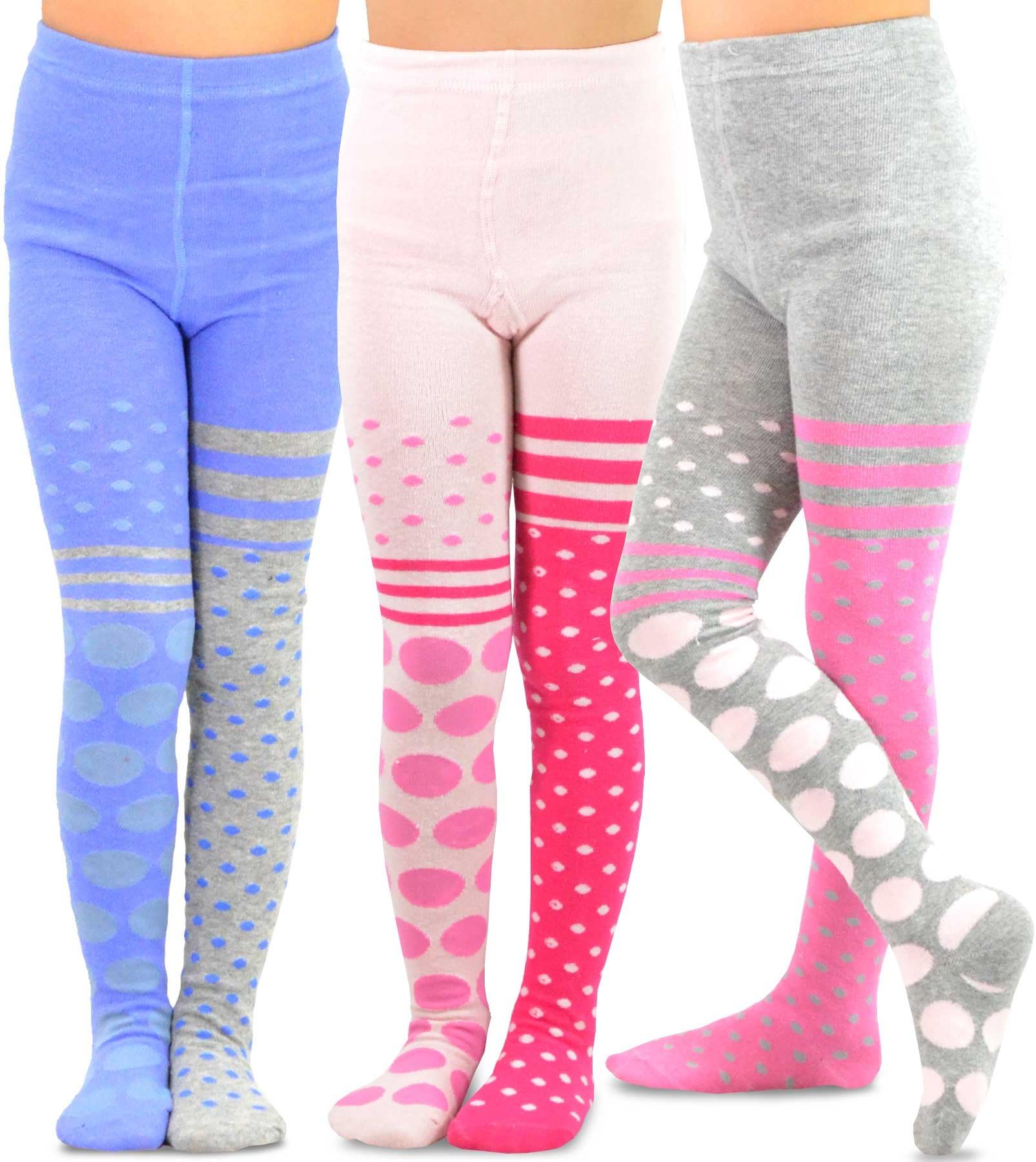 TeeHee Socks Little Girls Toddlers Fashion Casual Cotton Tights 3 Pairs Stripes Dots Flowers Hearts Animals School Dance