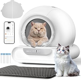 Selbstreinigende Katzentoilette, 74L Katzenklo Selbstreinigend mit Türvorhang, Müllbeutel, Matte, APP Steuerung, Desodorieren, Sicher, Elektrisches Katzenklo XXL für Mehrere Katzen, Weiß