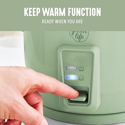 Miniatura 9 de GreenLife Olla arrocera con olla antiadherente extraíble sin PFAS, 3 tazas sin cocinar6 tazas cocidas, diseño de una sola interrupción, función de