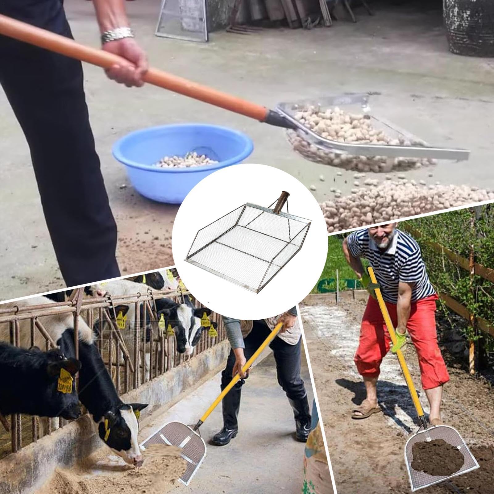Pala de tamiz de, Pala de Resistente, Pala de tamiz Resistente, Pala Ligera y ergonómica portátil, Herramienta de Recogida Multifuncional para tamizar Tierra, Plantar, desmalezar, Cazar,