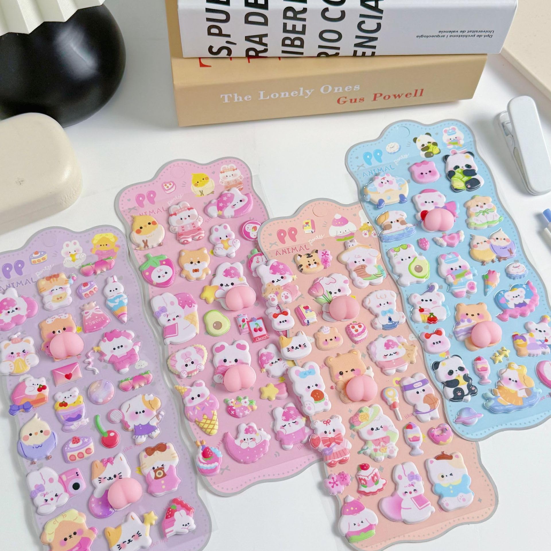 【触りたくなる】4枚セット 重複なし おしり ぷにぷにシール ぷくぷく 3D 立体 ステッカー キャラクター風 マシュマロ感 スクイーズ風 シール帳 デコレーション - 5