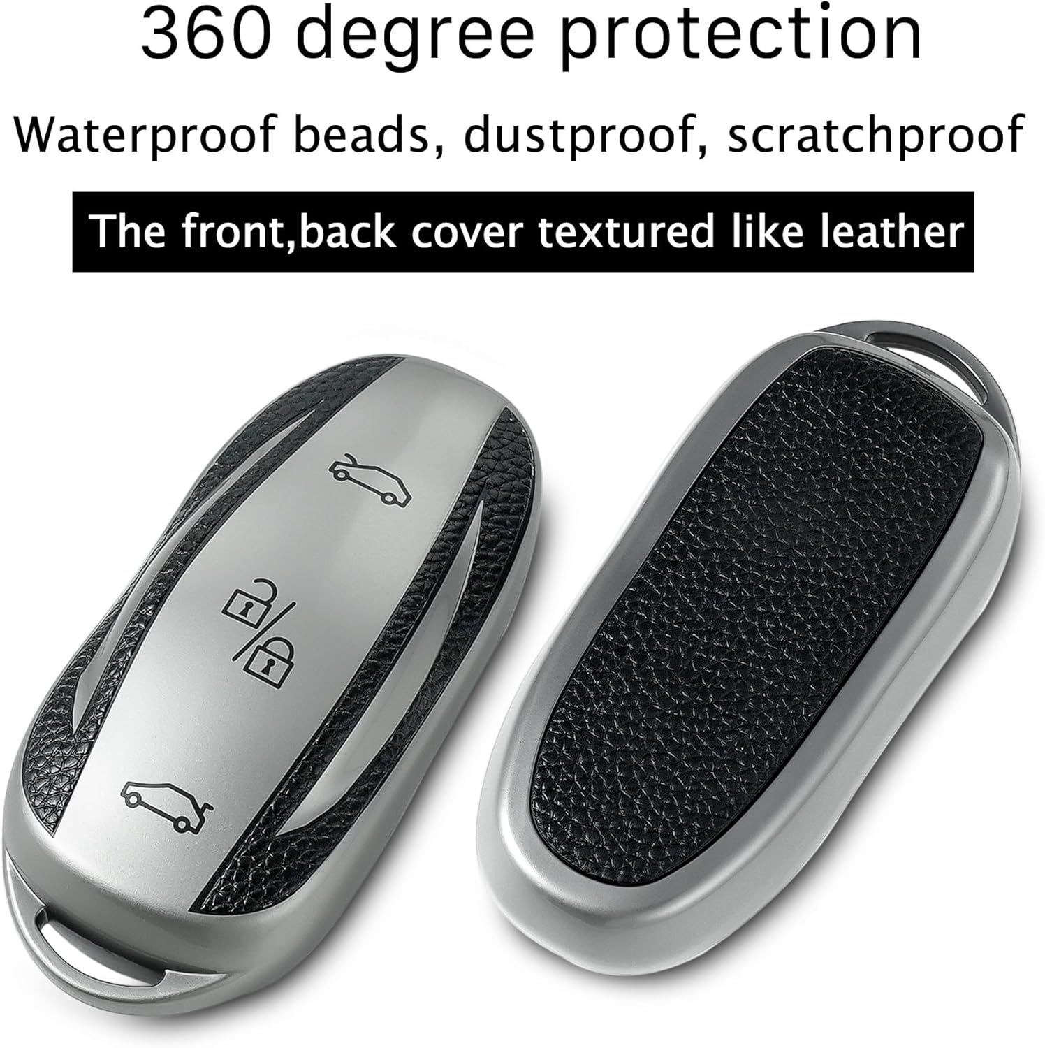 key fob cover Compatible with Tesla Model3 Model Y Model S Smart Remote key Accessories,TPU Protection Key Case with metal buckle,Silver - Image 3