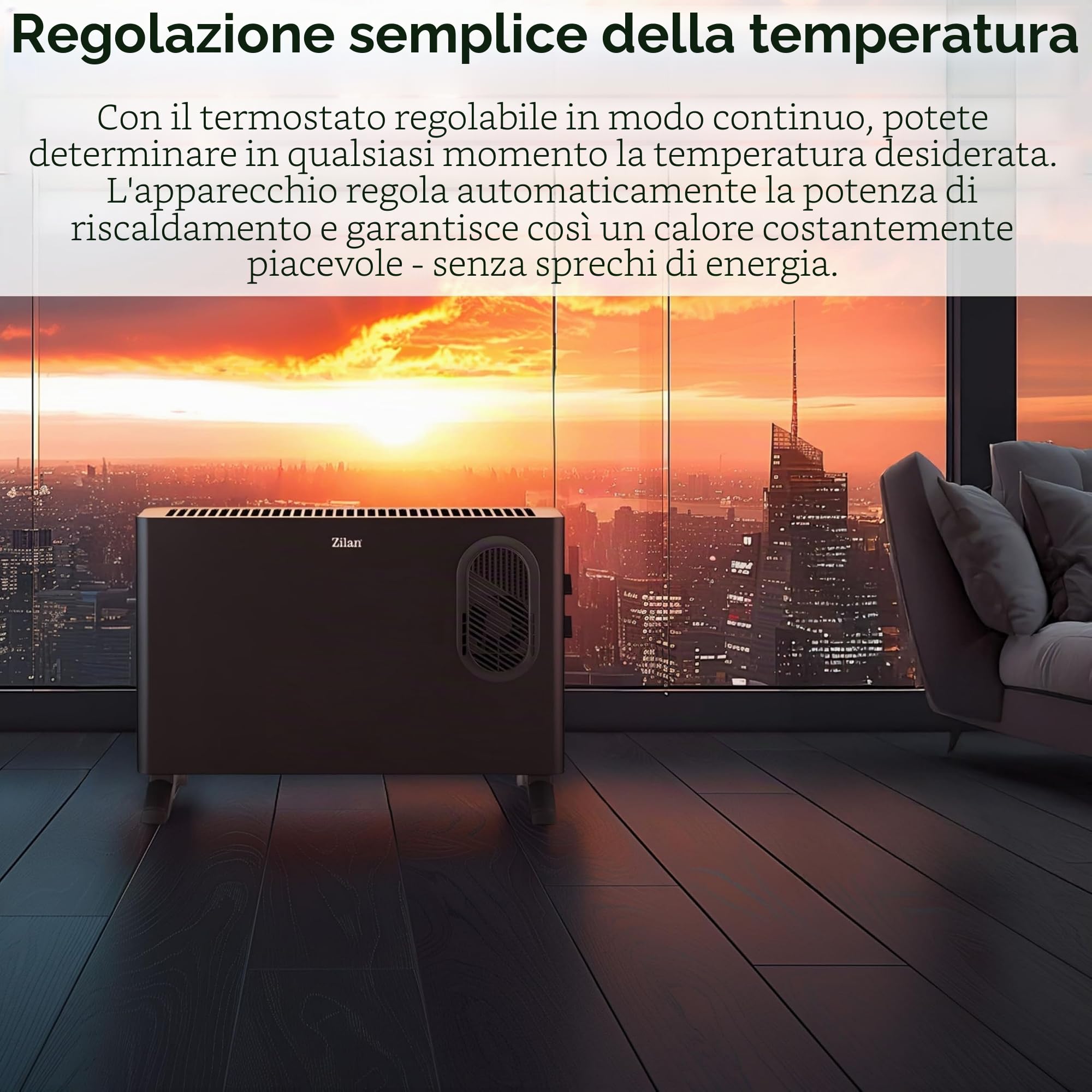 Termoconvettore elettrico con termoventilatore – Riscaldamento elettrico con ventilatore – Termoventilatore commutabile separatamente – Risparmio energetico silenzioso – Riscaldamento a convettore