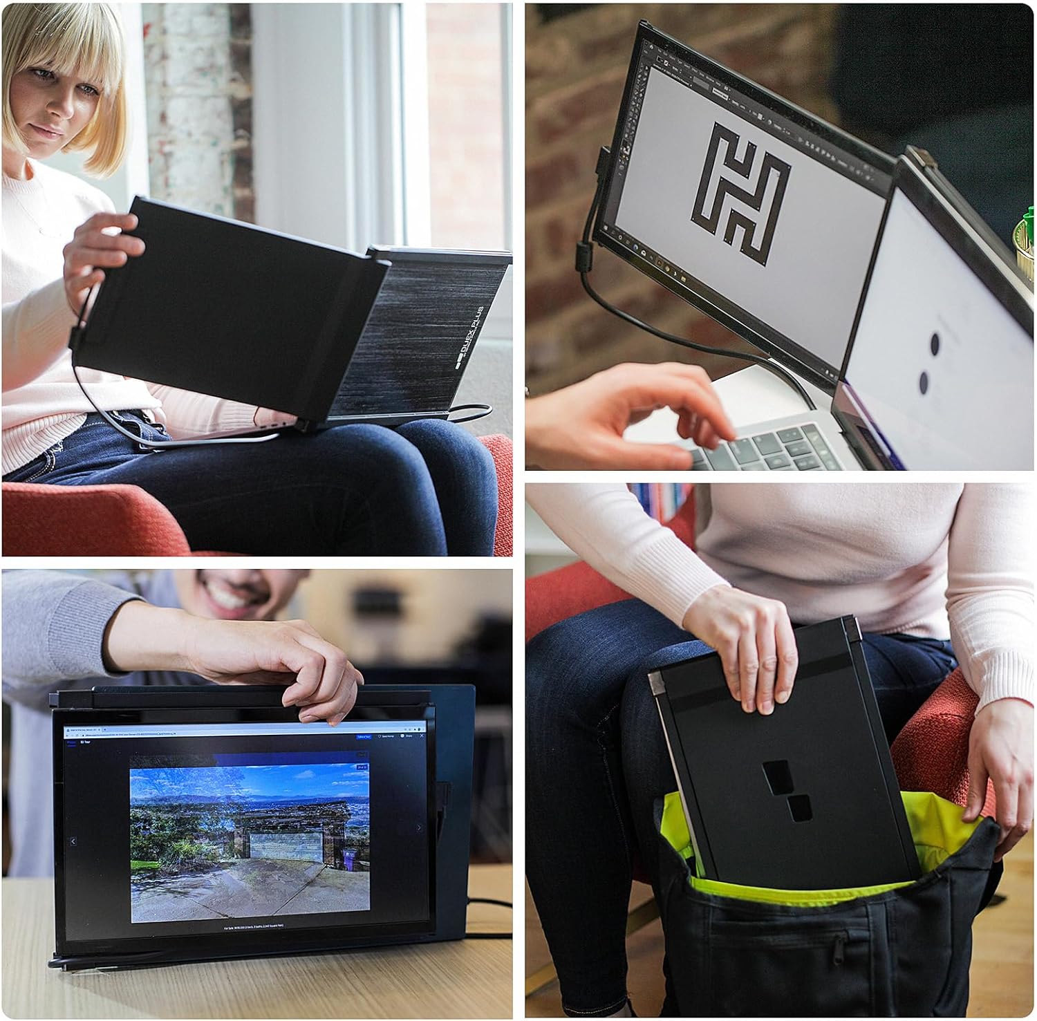 Duex Plus DS Mobile Pixels Portable Monitor for Laptop, 13.3" FHD IPS 1080P Laptop Screen Extender Type-C/HDMI Plug and Play, Rotatable Dual Screen Monitor for Windows/Mac/Android/Switch Compatible