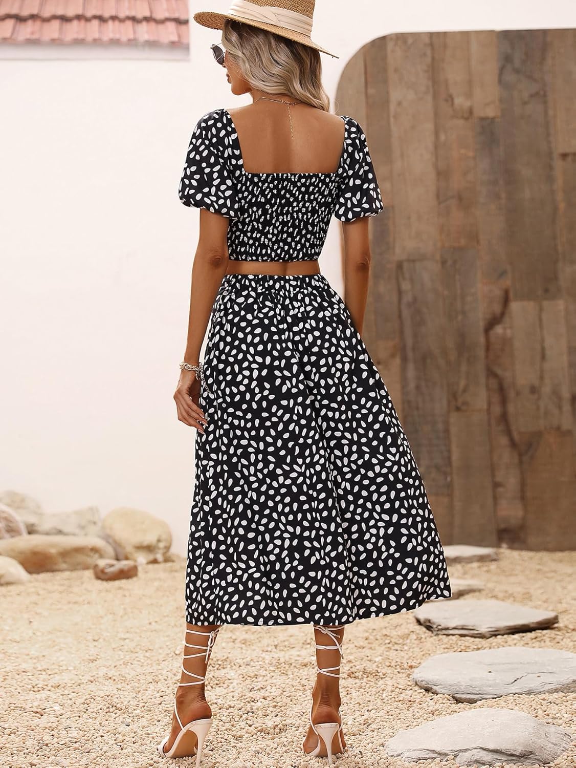 Women's 2 Piece Outfits Floral Short Sleeve and Split Midi Skirt Set Summer V Neck Top and Maxi Skirt Casual Dress - Image 8