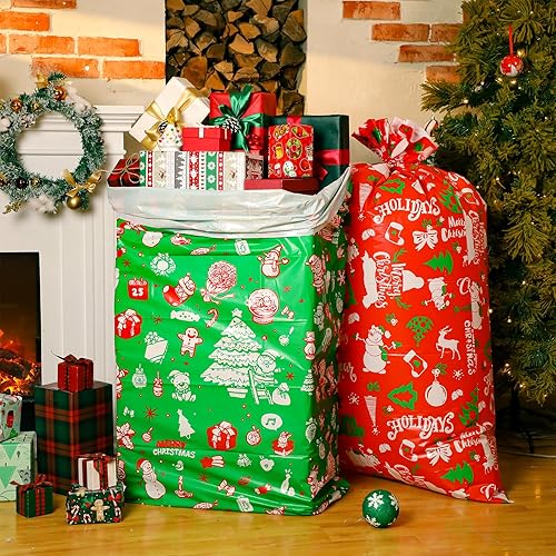 Miniatura 4 de Chapou 12 bolsas de Navidad de Papá Noel de 56 x 36 pulgadas, bolsas de regalo extra grandes con tarjetas de etiqueta y corbata, bolsas de regalo de