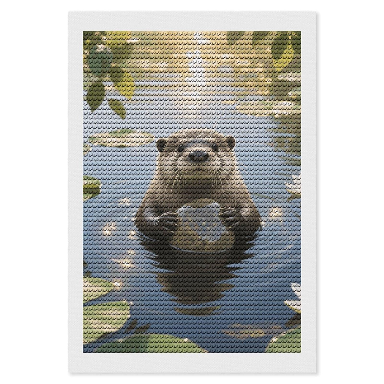 FodPand Otter 5D Diamond Painting Kits for Adults Beginners Full Drill Round Diamond Dots Pictures Gem Art Supplies for Home Wall Room Decoration DIY Craft Set Gift 8x12