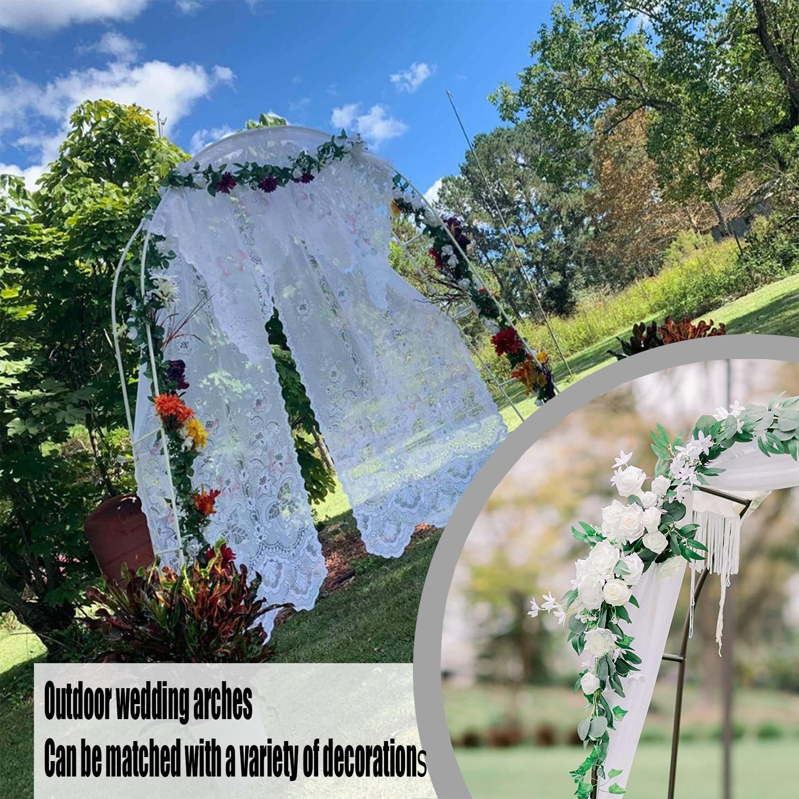 Arco da giardino bianco con struttura in metallo, resistente alle intemperie, pergolato in acciaio, per piante rampicanti, per esterni, arco di rose e decorazione per cerimonie nuziali (W350 x H200 cm