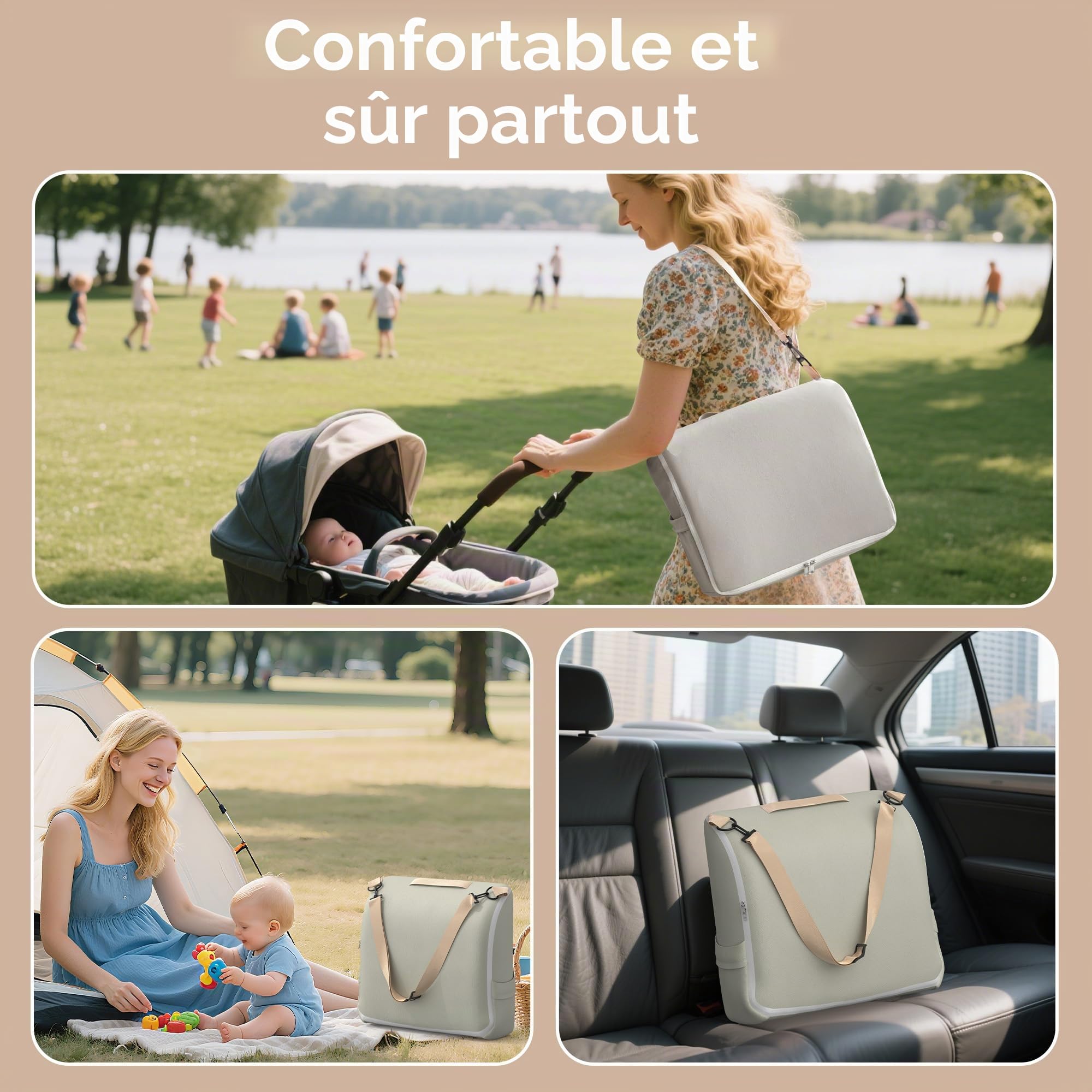 Matelas à langer avec doublure imperméable en mousse, comprend une housse douce et lavable, tapis à langer profilé pour commode avec fond antidérapant, 81,3 x 40,6 cm
