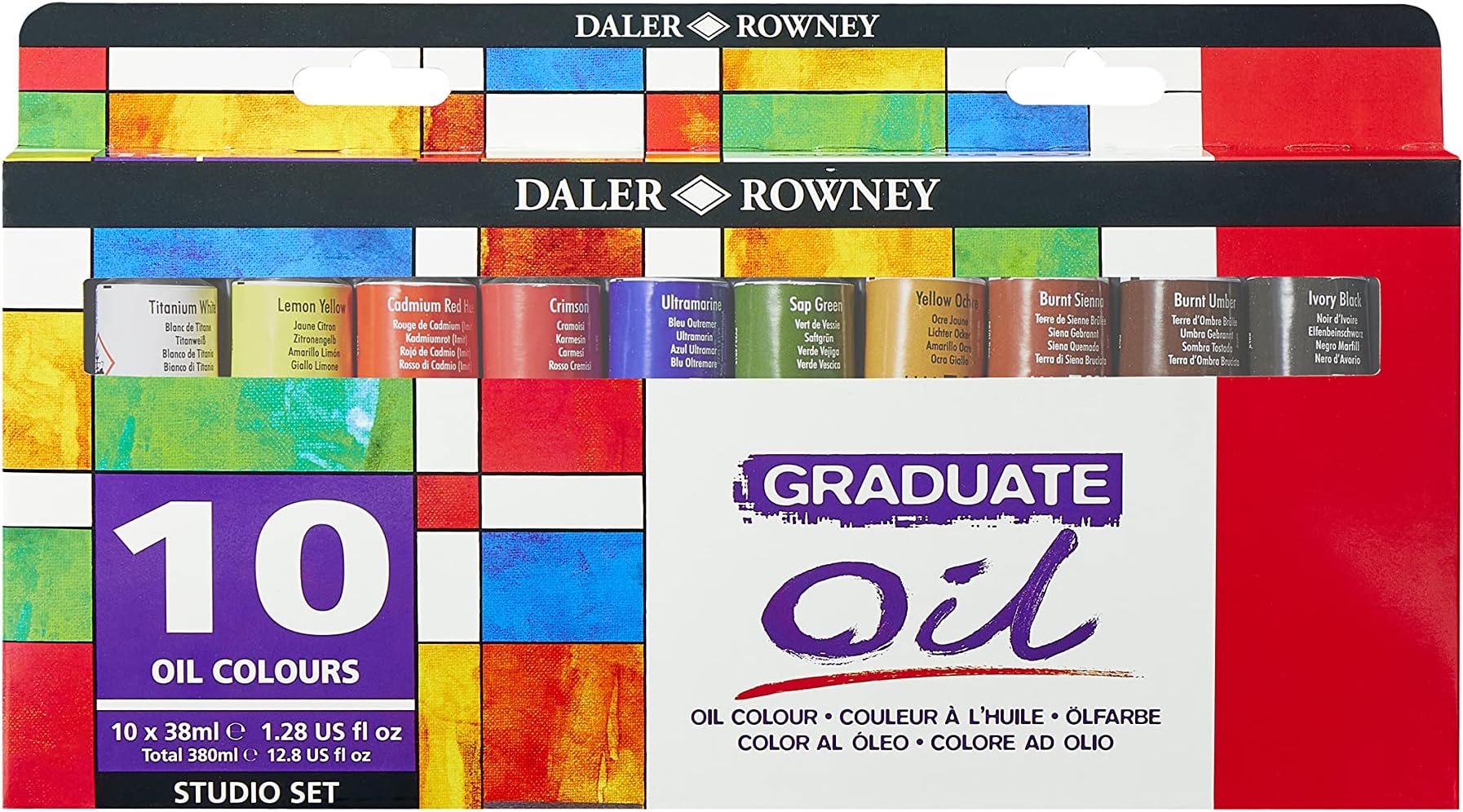 Daler-Rowney Graduate 38ml Oil Paint Set, 10 Assorted Colours, High Lightfastness, Ideal for Student Artists & Hobbyists