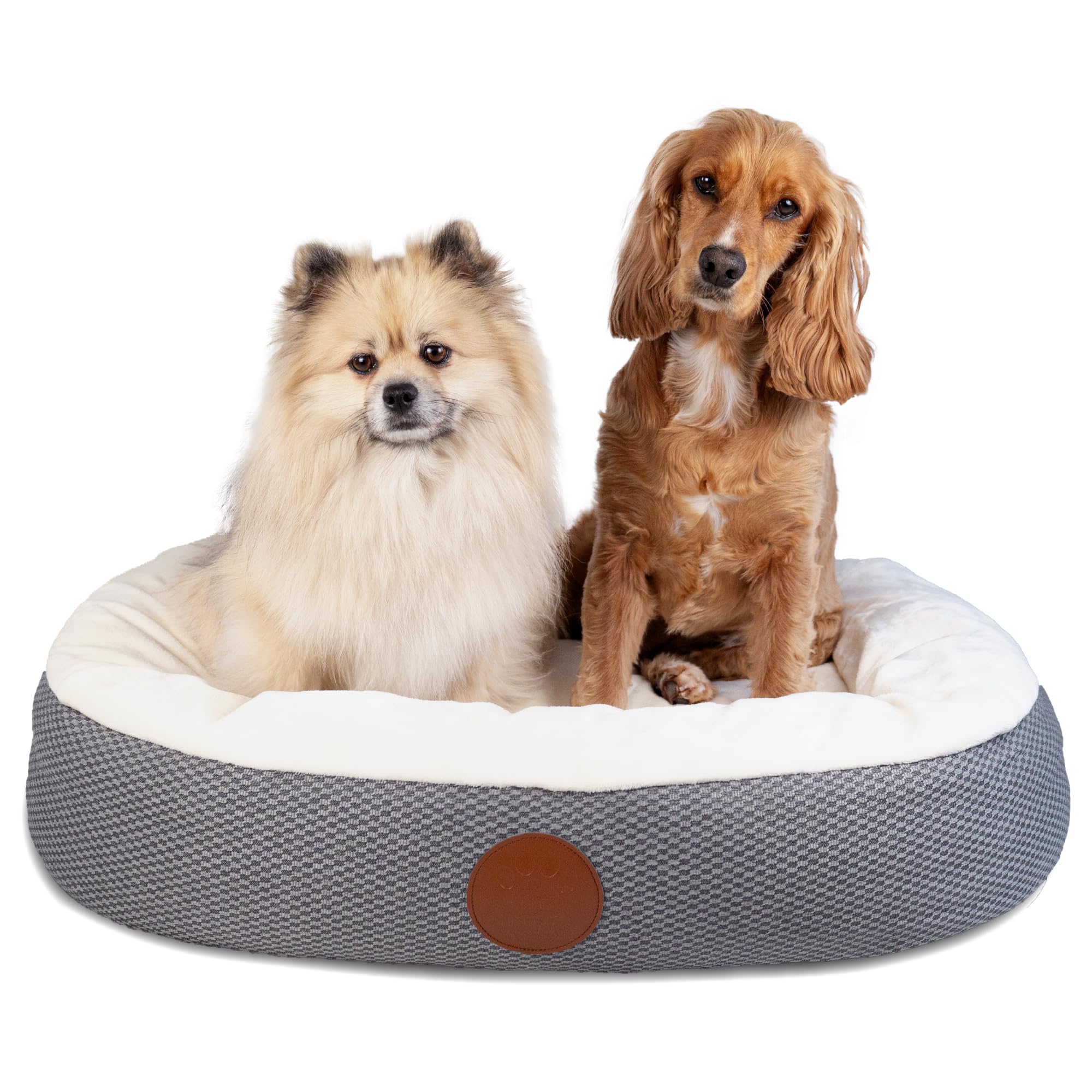Elite Paws® UK: Luxury Orthopaedic Style Dog Bed - Machine Washable Zip-Off Fleece Cover, Dual-Layer Foam Base with Plush Cushion Top, Bolstered Sides for Head, Neck & Joint Support (Cream, M)