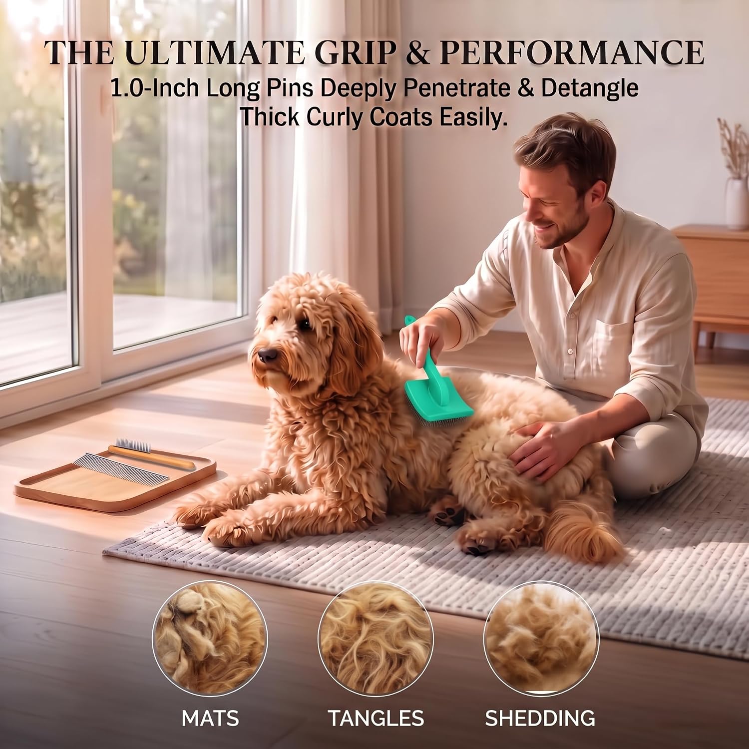 Slicker Brush for Dog, Doodles, Poodles & Long Haired Cats, Green image 5