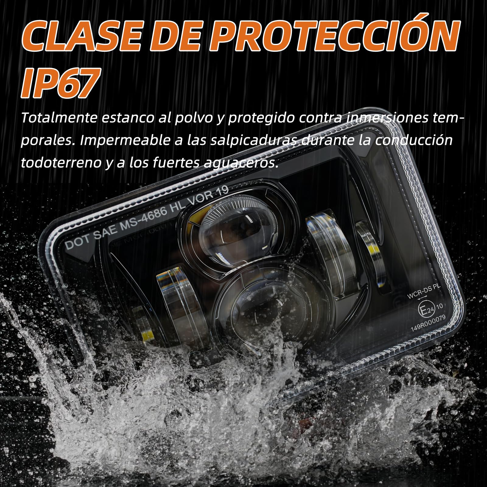 Faro LED para moto de 4x6 pulgadas, homologado E, con luz de carretera, luz de cruce y luz antiniebla, compatible con Kawasaki KMX125 200, KLR250 600 650 y Suzuki DRZ400, negro.