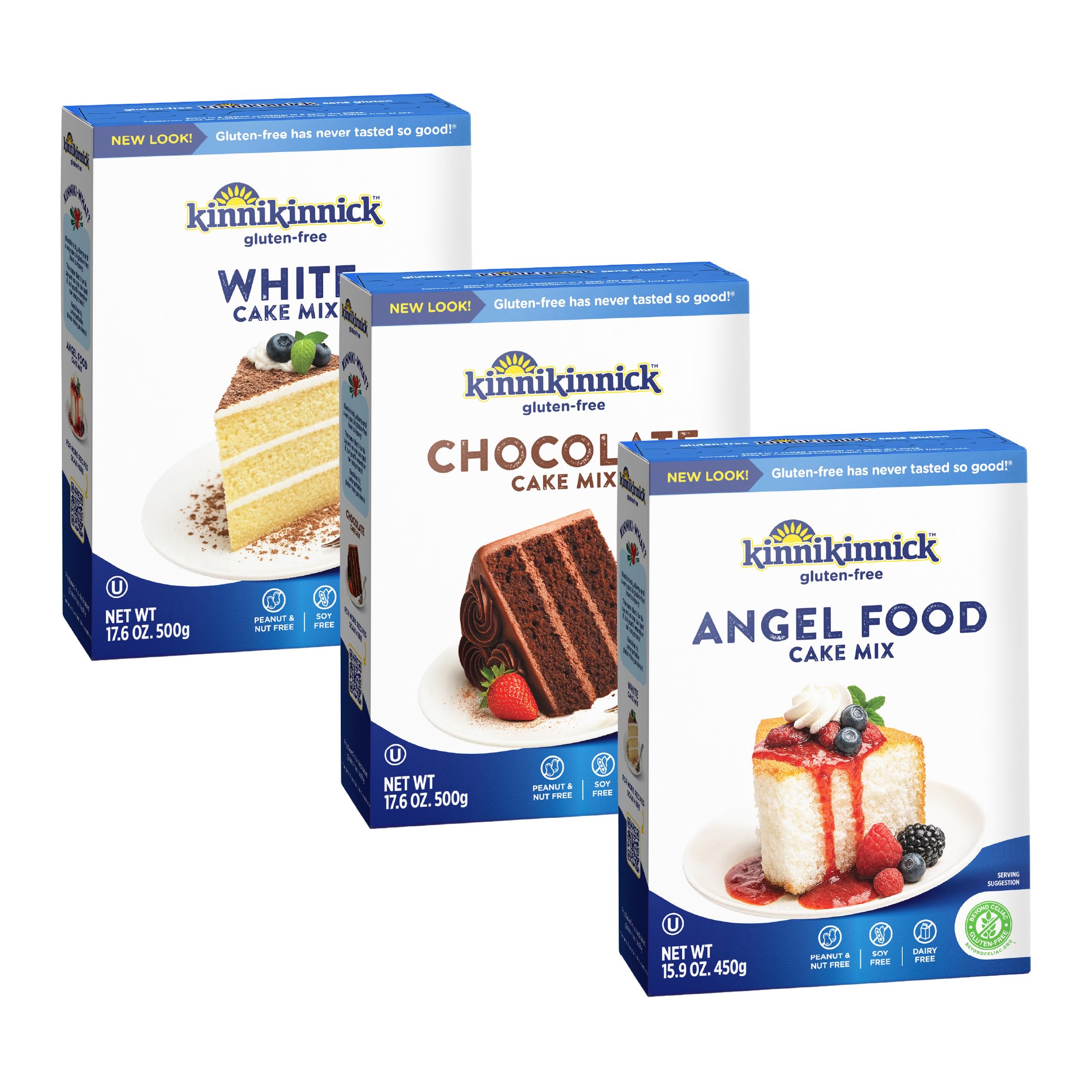 Kinnikinnick Cake Mix Variety Pack - Angel Food Cake, White Cake and Chocolate Cake Mixes- Gluten Free, Allergy Friendly Cake Mixes - 3 Pack, 1 of