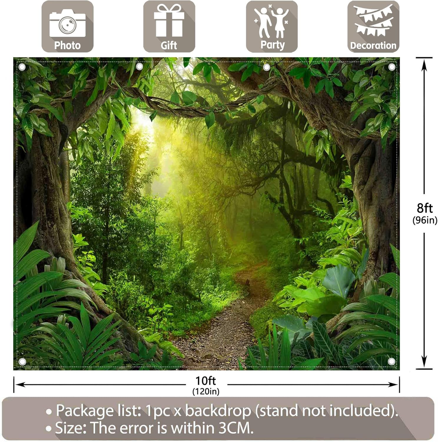 10x8ft Jungle Forest Photography Backdrop Tropical Rainforest Natural Scenery Background Safari Kids Adults Party Decoration Photo Booth Props