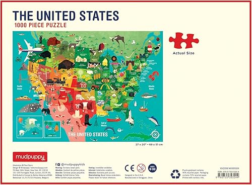 Miniatura 8 de Mudpuppy Rompecabezas de 1000 piezas de Estados Unidos para adultos y familias rompecabezas familiar de Estados Unidos con ilustraciones vibrantes