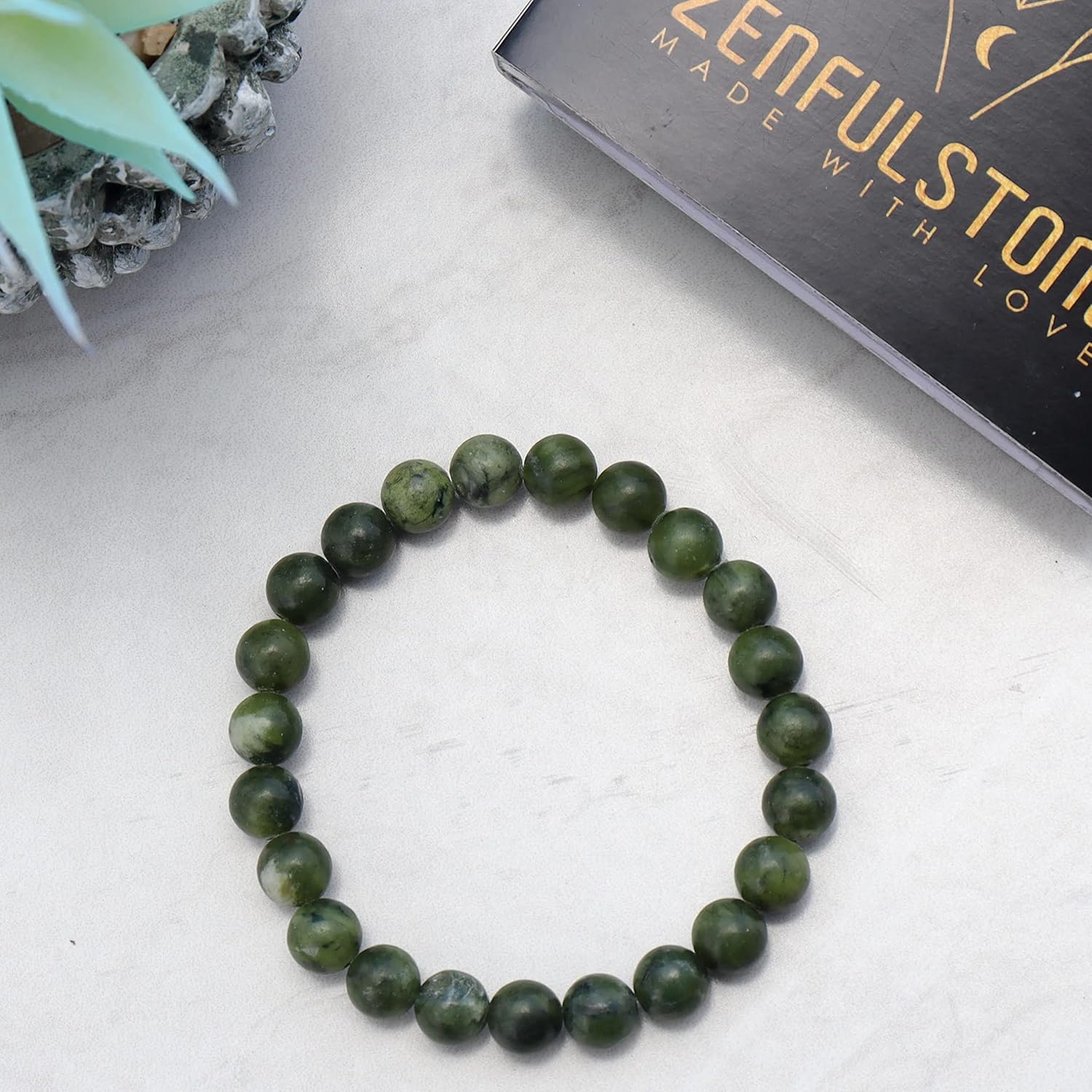 ZENFULSTONE Green Jade Bracelet for Women & Men - Genuine Jade Stone Lucky Wealth Bracelet - Healing Crystal for Abundance, Harmony & Good Fortune - Adjustable Spiritual Jewelry Gift for Birthdays - Image 3
