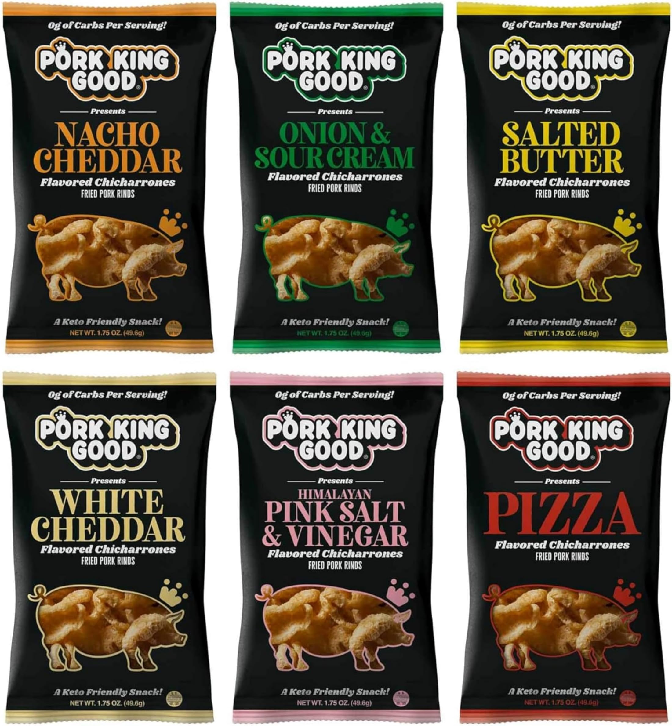 Pork King Good Pork Rinds Variety 6 Pack (Chicharrones) Keto Snacks