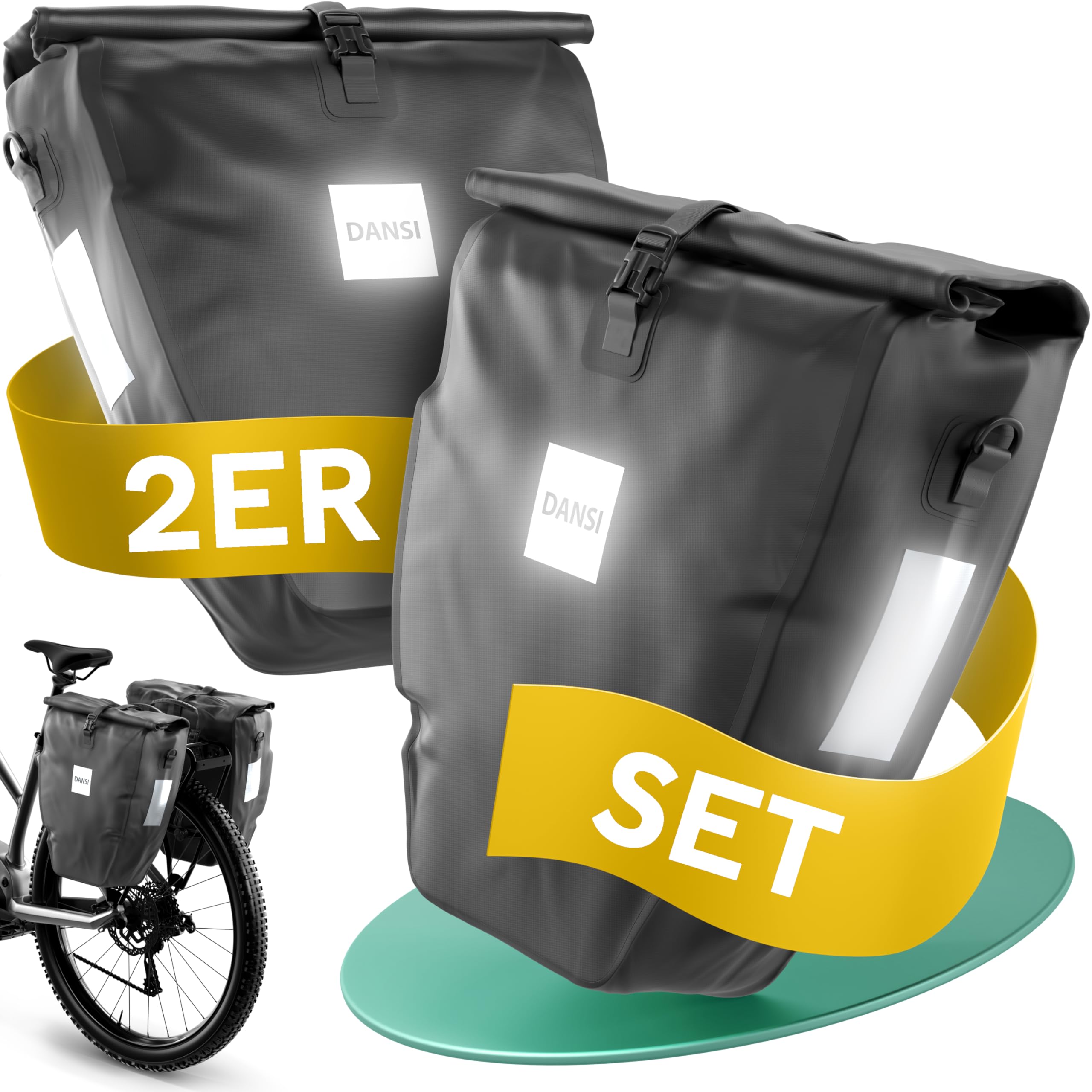 DANSI 20L Fahrradtaschen fr Gepcktrger inkl. Schultergurt & Tragegriff,  100% Wasserfeste Fahrradtasche mit Reflektoren & Klicksystem,  Gepcktrgertasche fr Alltag & Freizeit in Schwarz (2er Set) : Amazon.de:  Sport & Freizeit