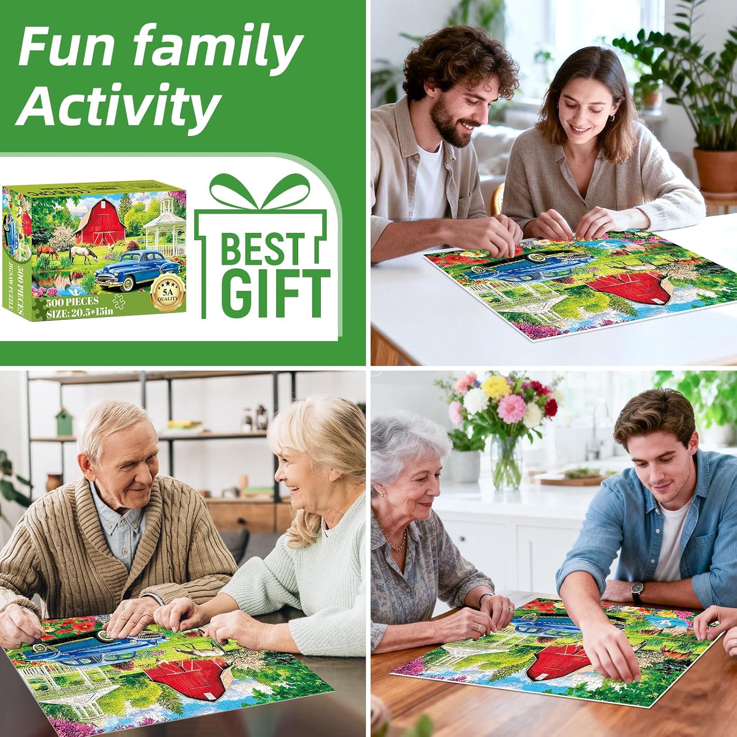Puzzles for Adults 500 Pieces,Farm Horse Puzzle for Adult,Flowers Rooster Barn Truck Themed Jigsaw Puzzle,Country Life Puzzle for Seniors,Puzzles for Family Game Nights, 20.5x15 in