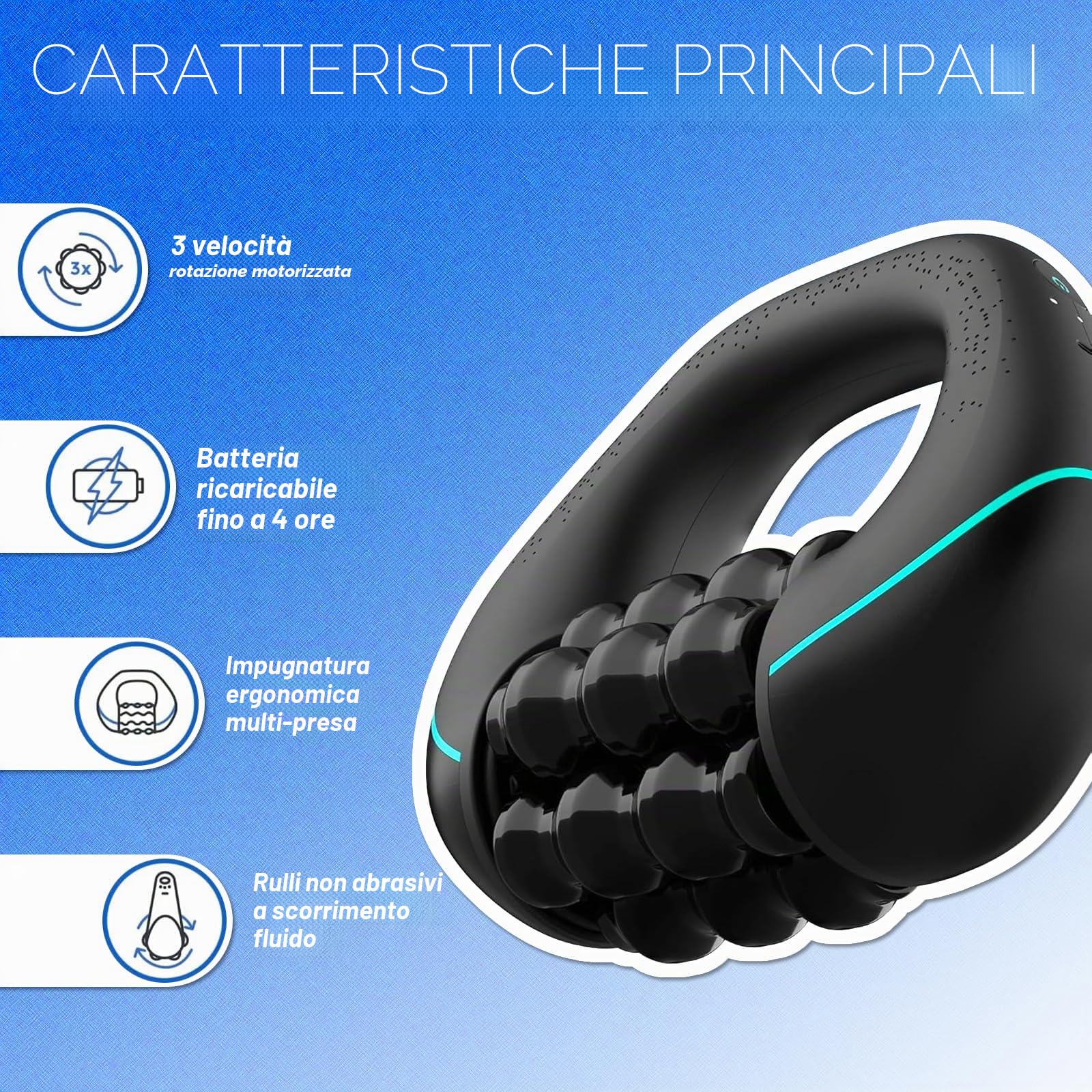 Massaggiatore Elettrico, Tipo a Rullo Massaggiatore Muscolare con 3 Livelli di Intensità, Rullo Massaggio Muscolare per Gli Appassionati di Fitness