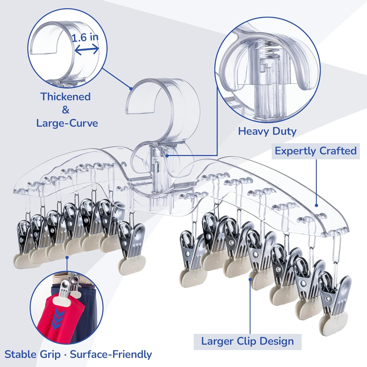 Antimbee Legging Hangers Organizer, Clear Pants Hanger with Larger Clips, 2-Pack Hanging 28 Leggings for Closet, Space Saving Yoga Hanger Storage Clothes and Essentials in Wardrobe
