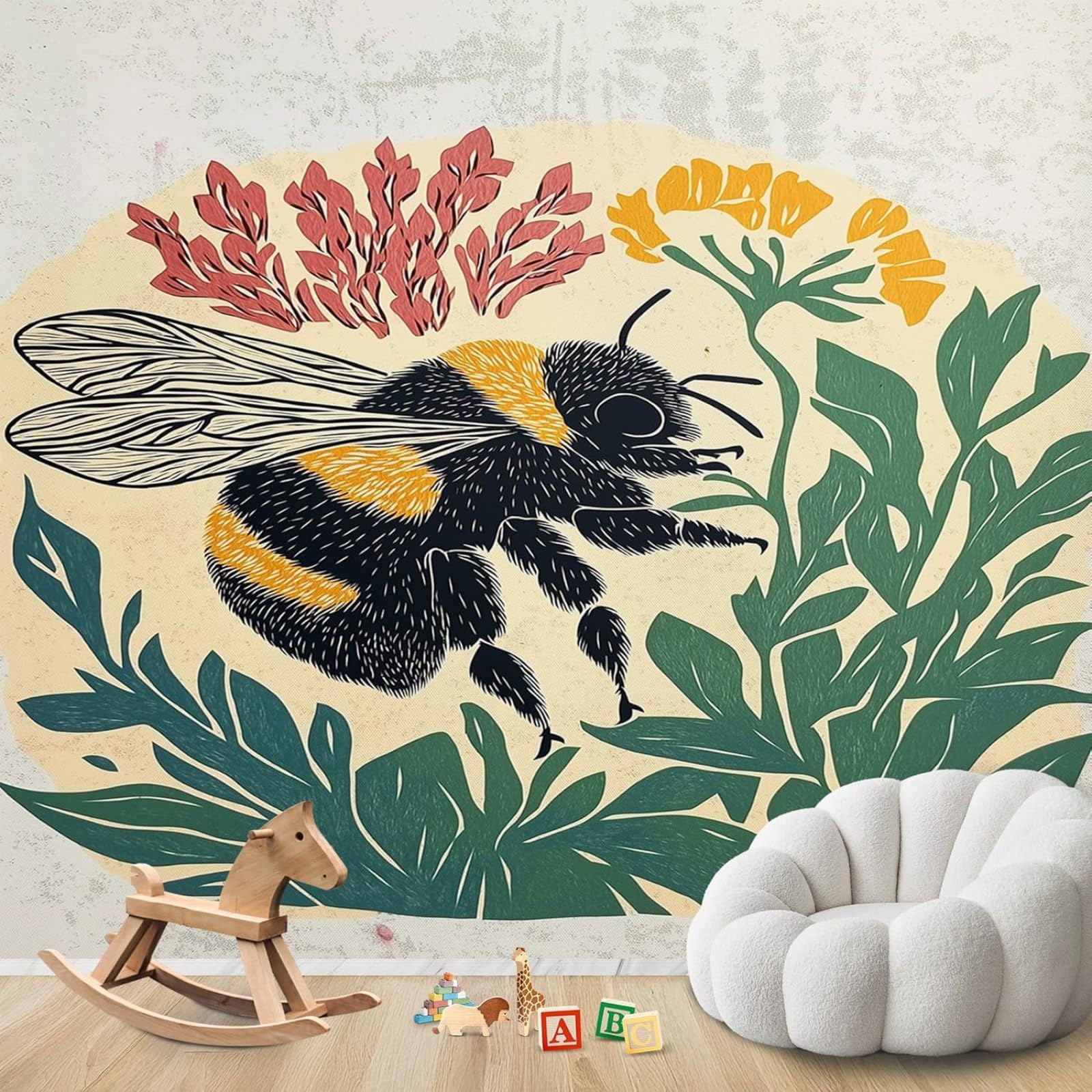 pdghsdkgjh Photo Wallpaper Botanical Bee Honey Bee Retro Insect Non-Woven Modern Living Room Bedroom Children's Room Wall Decoration Motif Wallpaper,400cmx280cm Stickers - Frameless Painting - Poster