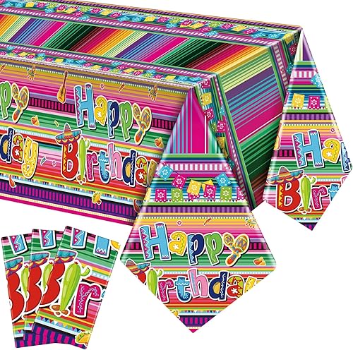 3 manteles de fiesta mexicana para decoración de Cinco de Mayo, mantel de plástico con rayas florales para fiesta, taco, noche, cumpleaños,