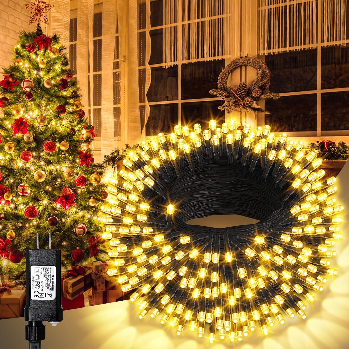 100FT Christmas Lights, 300 LED Outdoor String Lights, ACAN Warm White