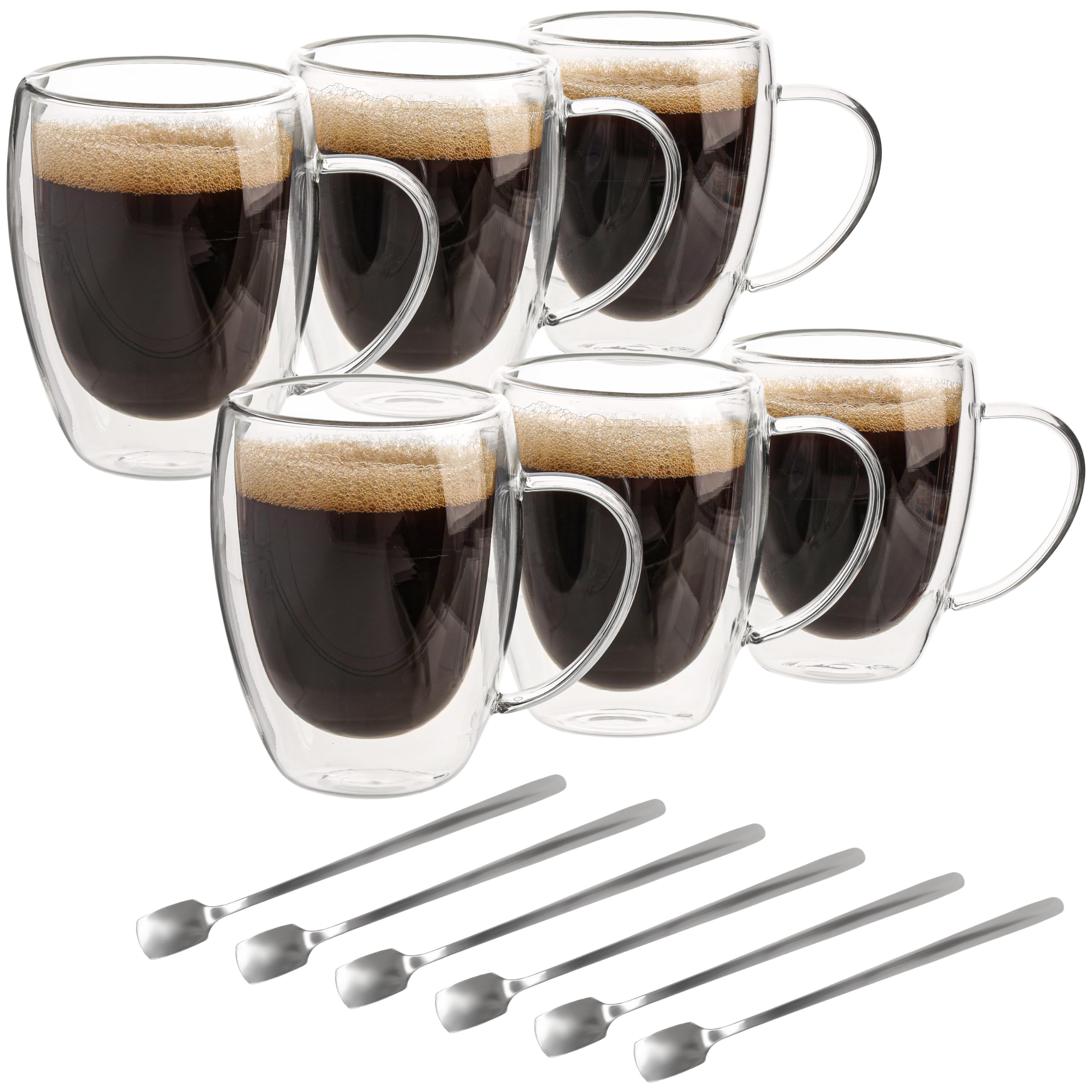 Set Bicchieri In Vetro A Doppia Parete 340 Ml – Termoisolanti Per Caffè, Tè, Cappuccino – Impilabili, Borosilicato