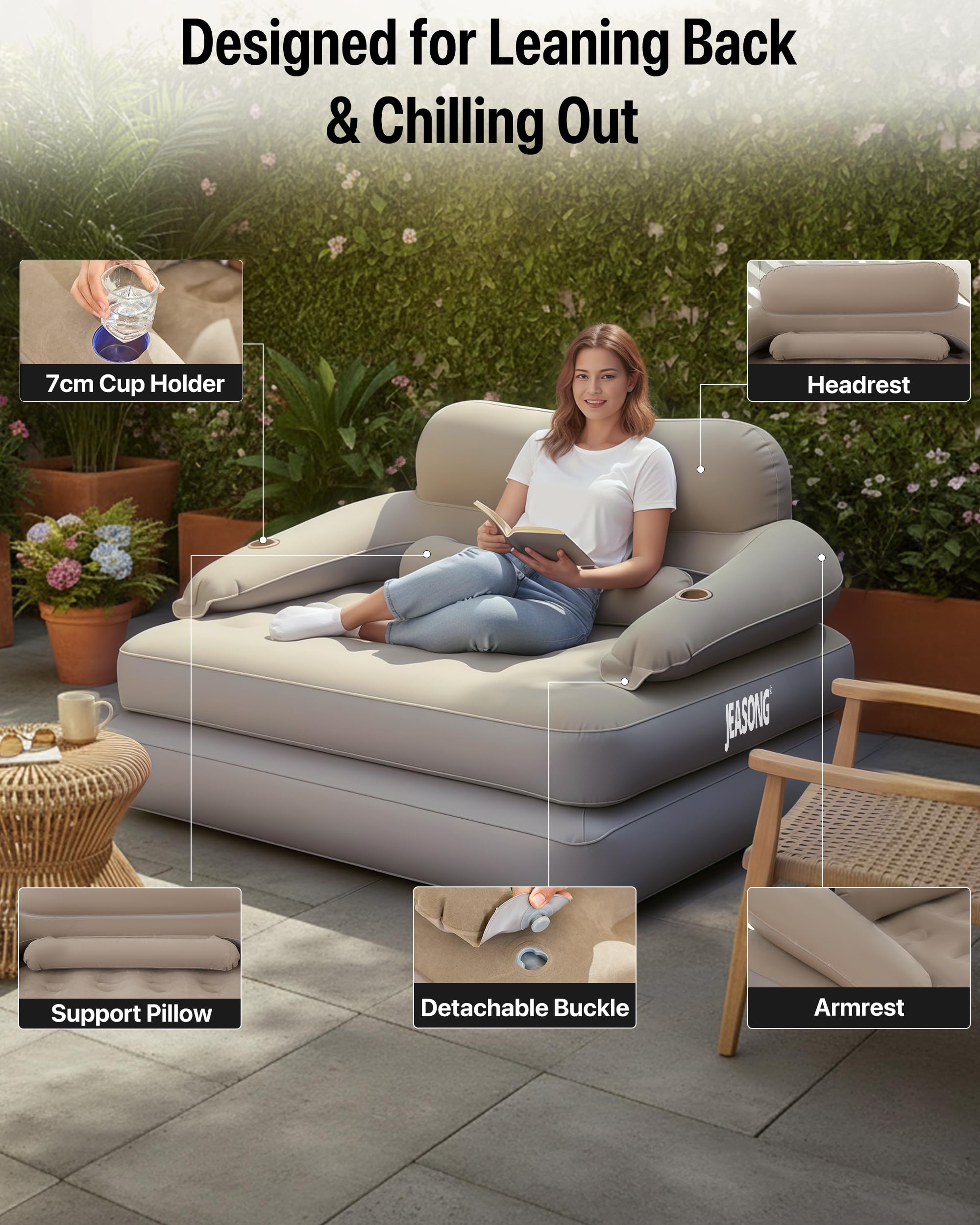 JEASONG Divano letto gonfiabile con pompa integrata, materasso gonfiabile king size, materasso gonfiabile 2 in 1 e divano gonfiabile, materasso autogonfiante per gli ospiti in casa, campeggio, 203 x
