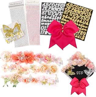 GraduatePro 41 Peices Graduation Cap Decoration Kit DIY Craft, Assorted Flowers Adhesive Glitter Alphabet Letter Numbers Stickers, Gold and Silver Butterfly, Shiny Rhinestones Grad Hat Topper Pink